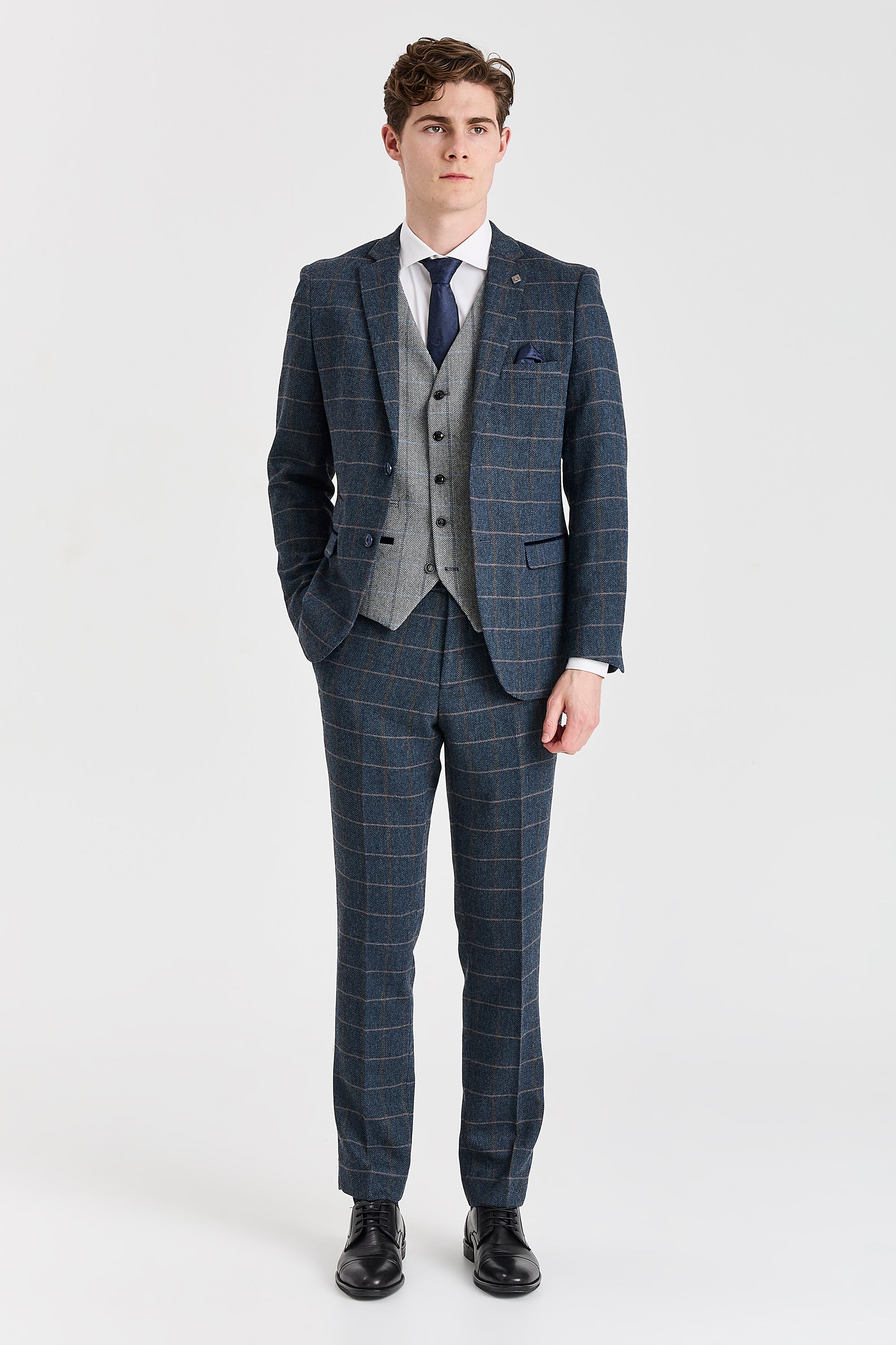 Harris Navy Tweed Suit with Harris Grey Tweed Waistcoat
