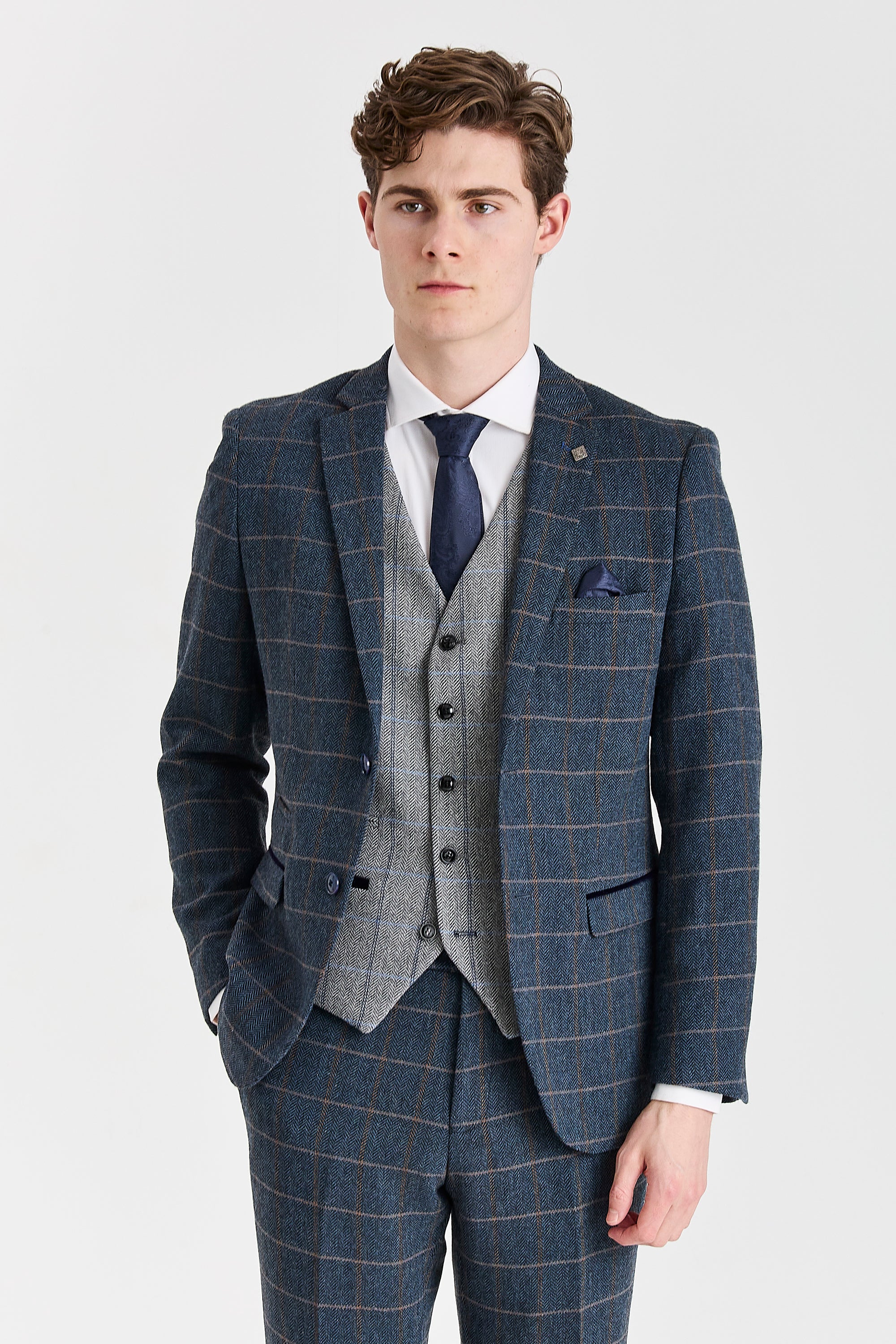 Harris Navy Tweed Suit with Harris Grey Tweed Waistcoat