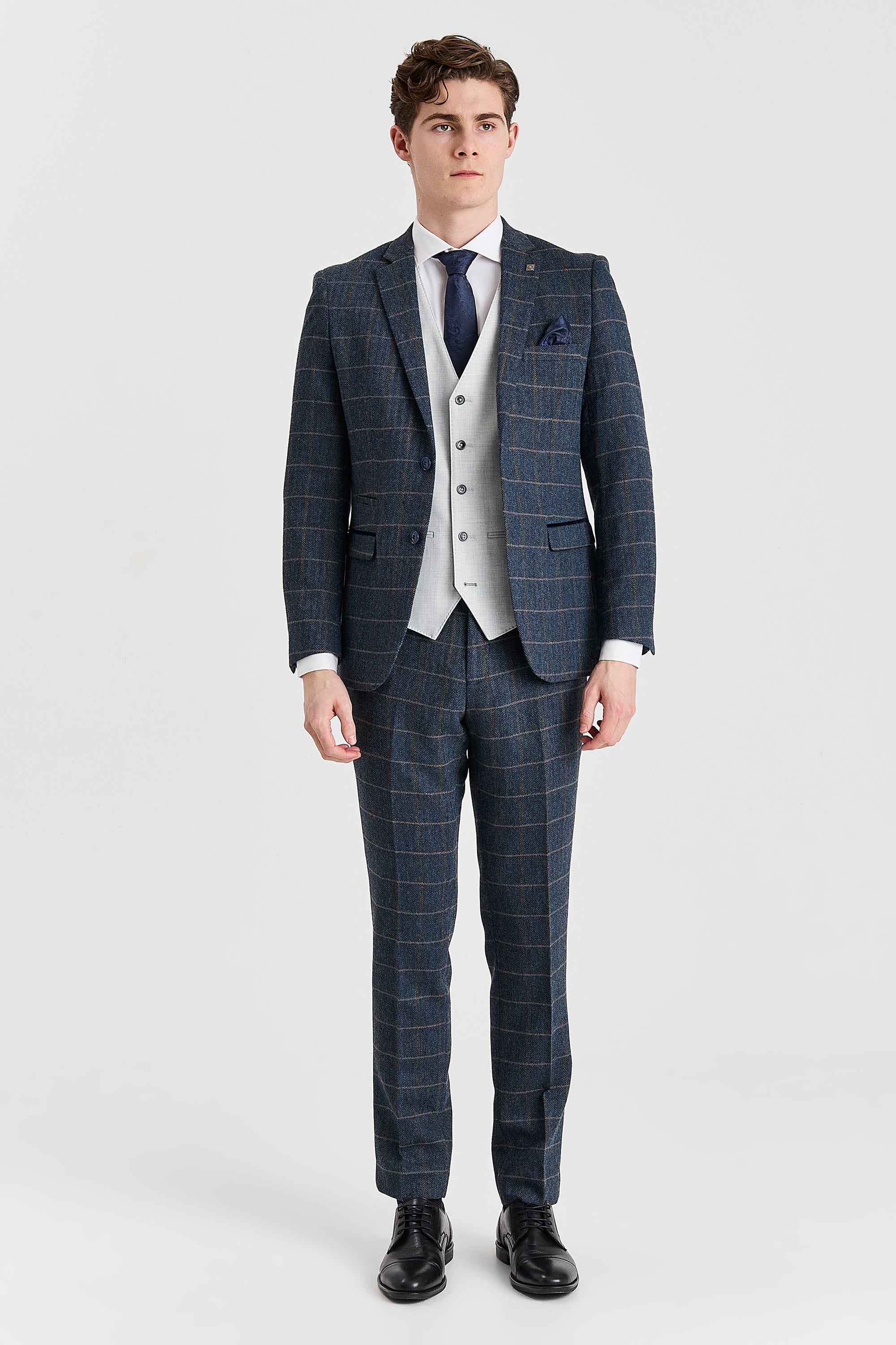Harris Navy Tweed Suit with Belmont Silver Waistcoat