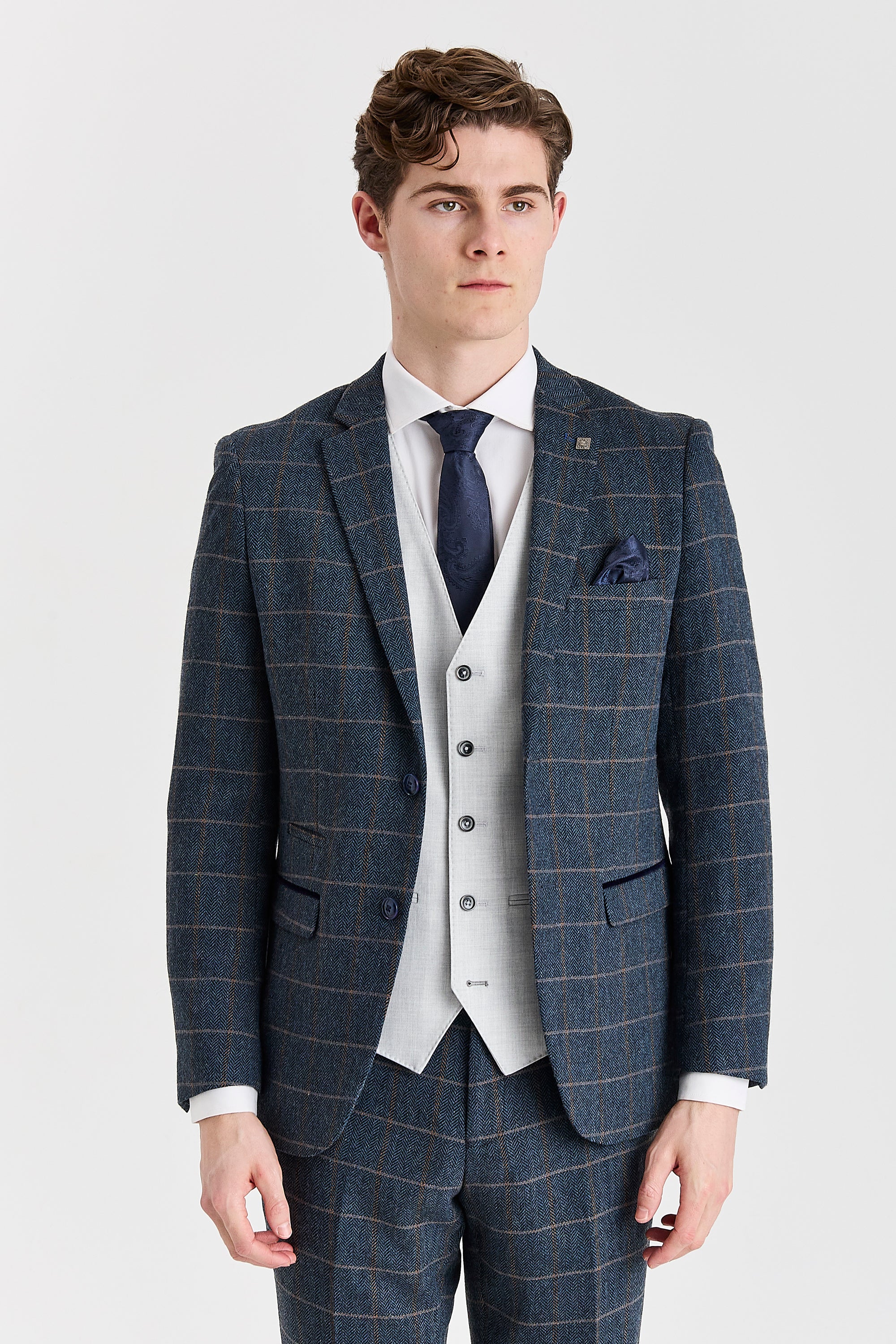 Harris Navy Tweed Suit with Belmont Silver Waistcoat