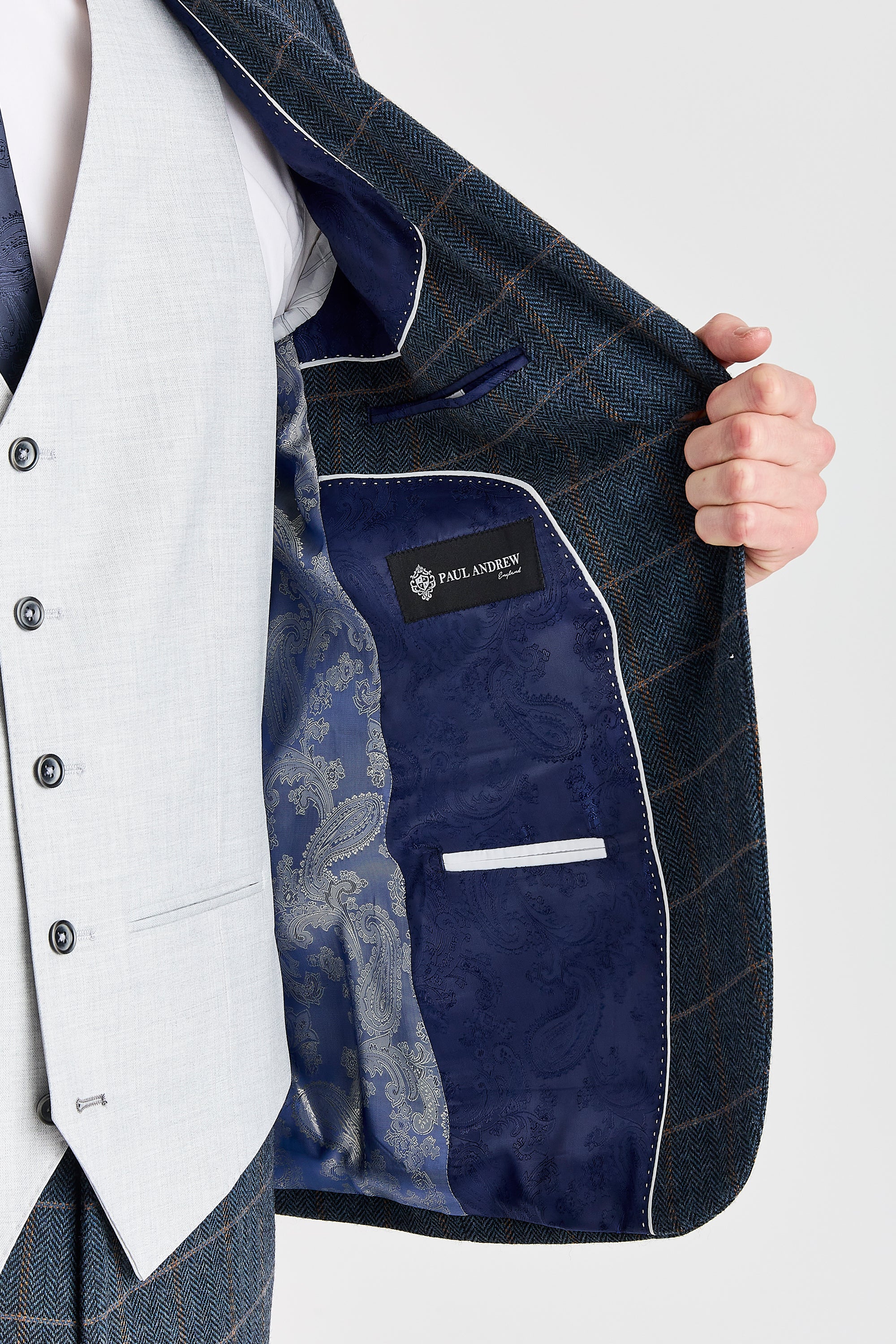 Harris Navy Tweed Suit with Belmont Silver Waistcoat
