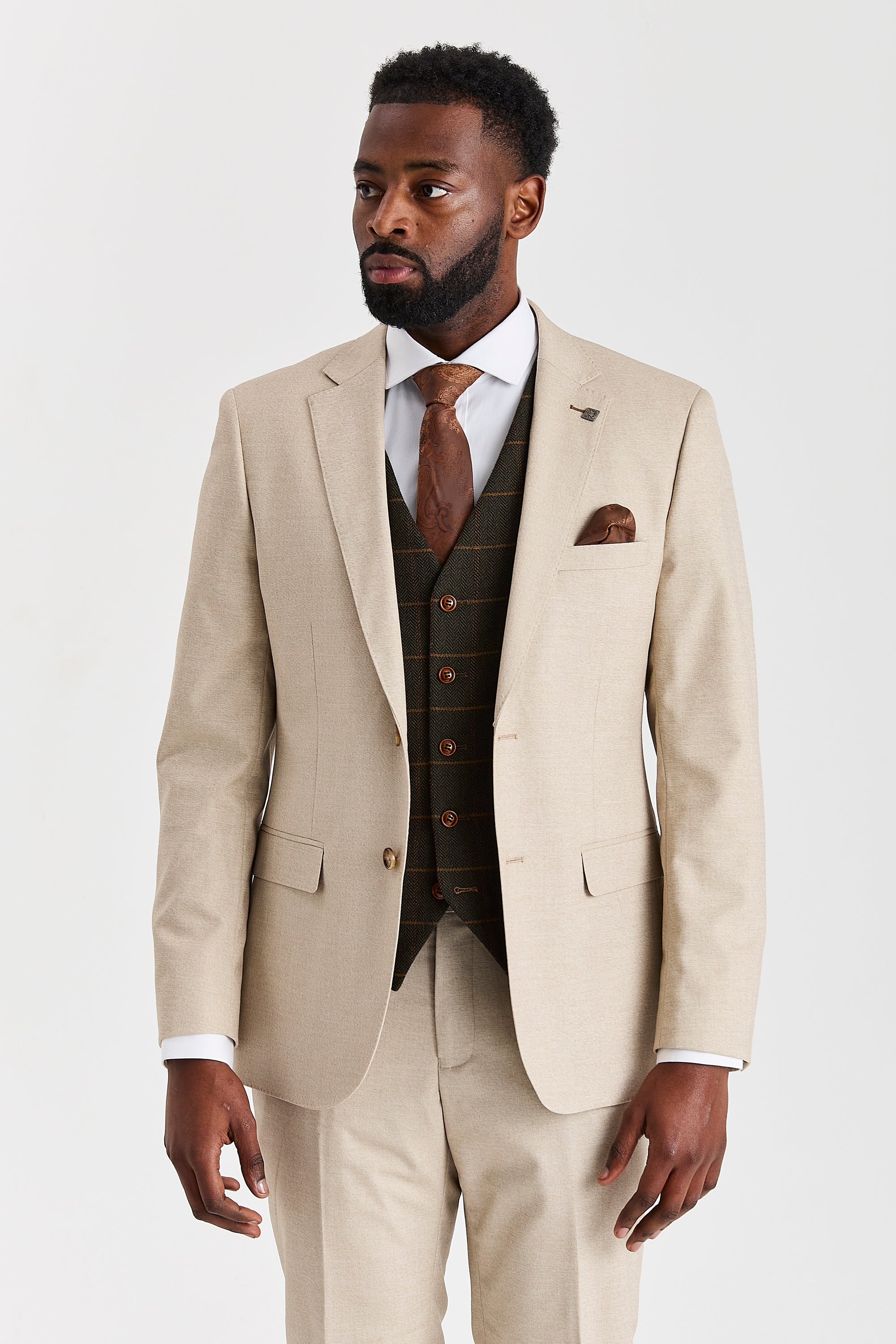 Belmont Beige Suit with Harris Green Tweed Waistcoat
