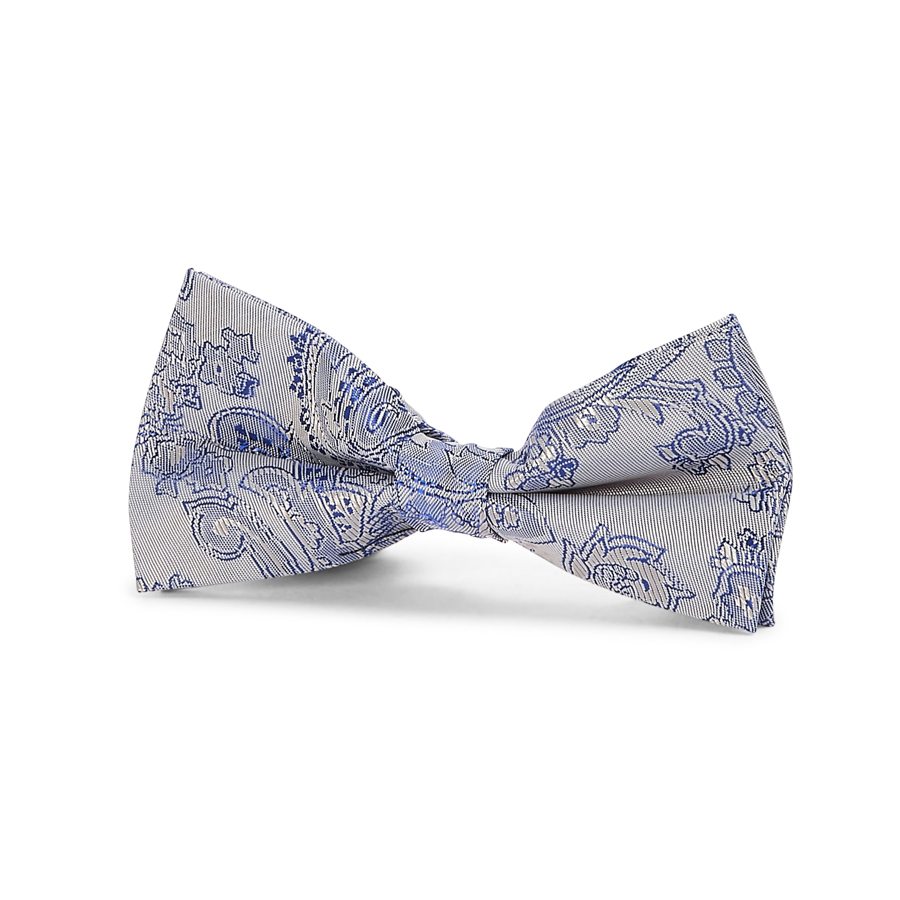 Boy's Silver and Blue Paisley Bow Tie