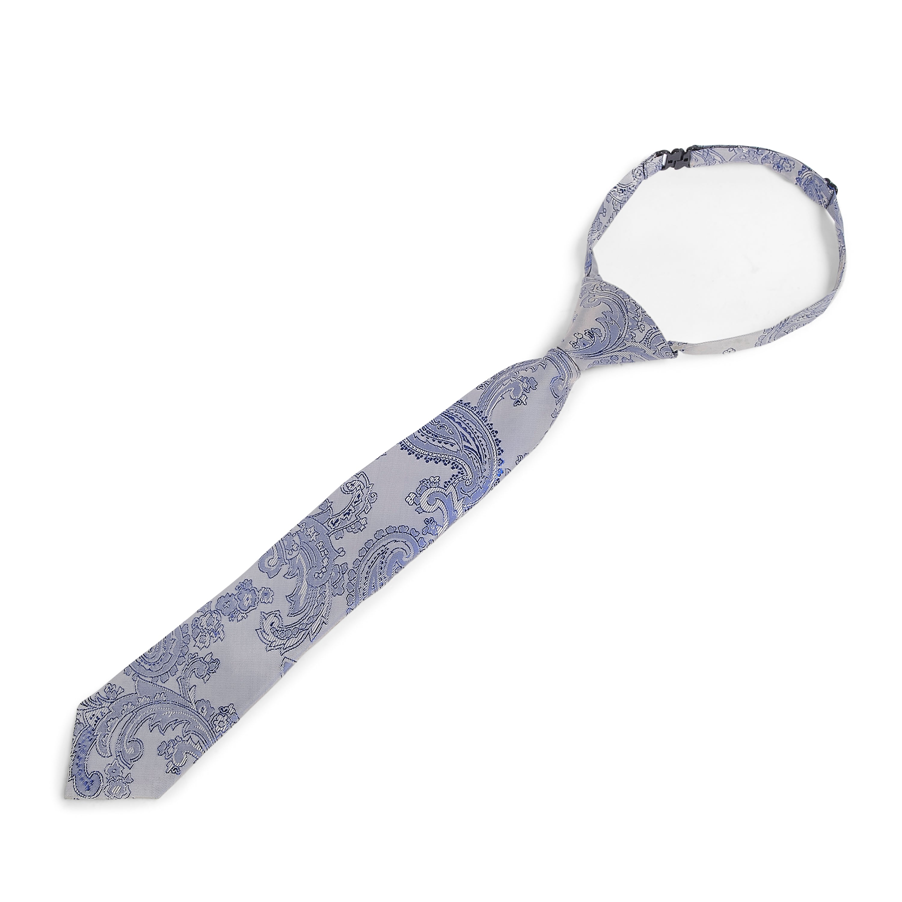 Boy's Silver & Blue Paisley Tie