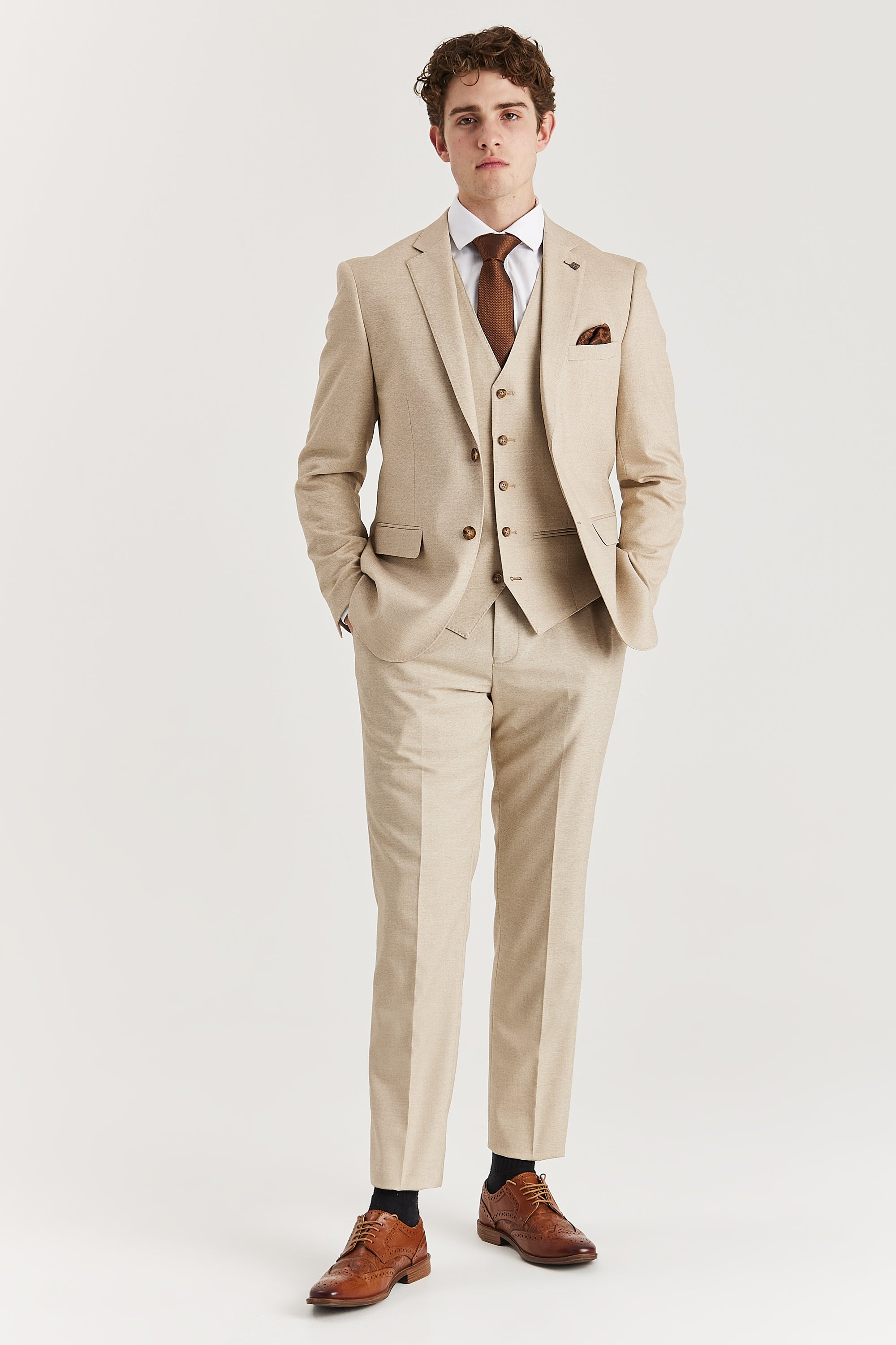 Belmont Beige Men's Three Piece Suit