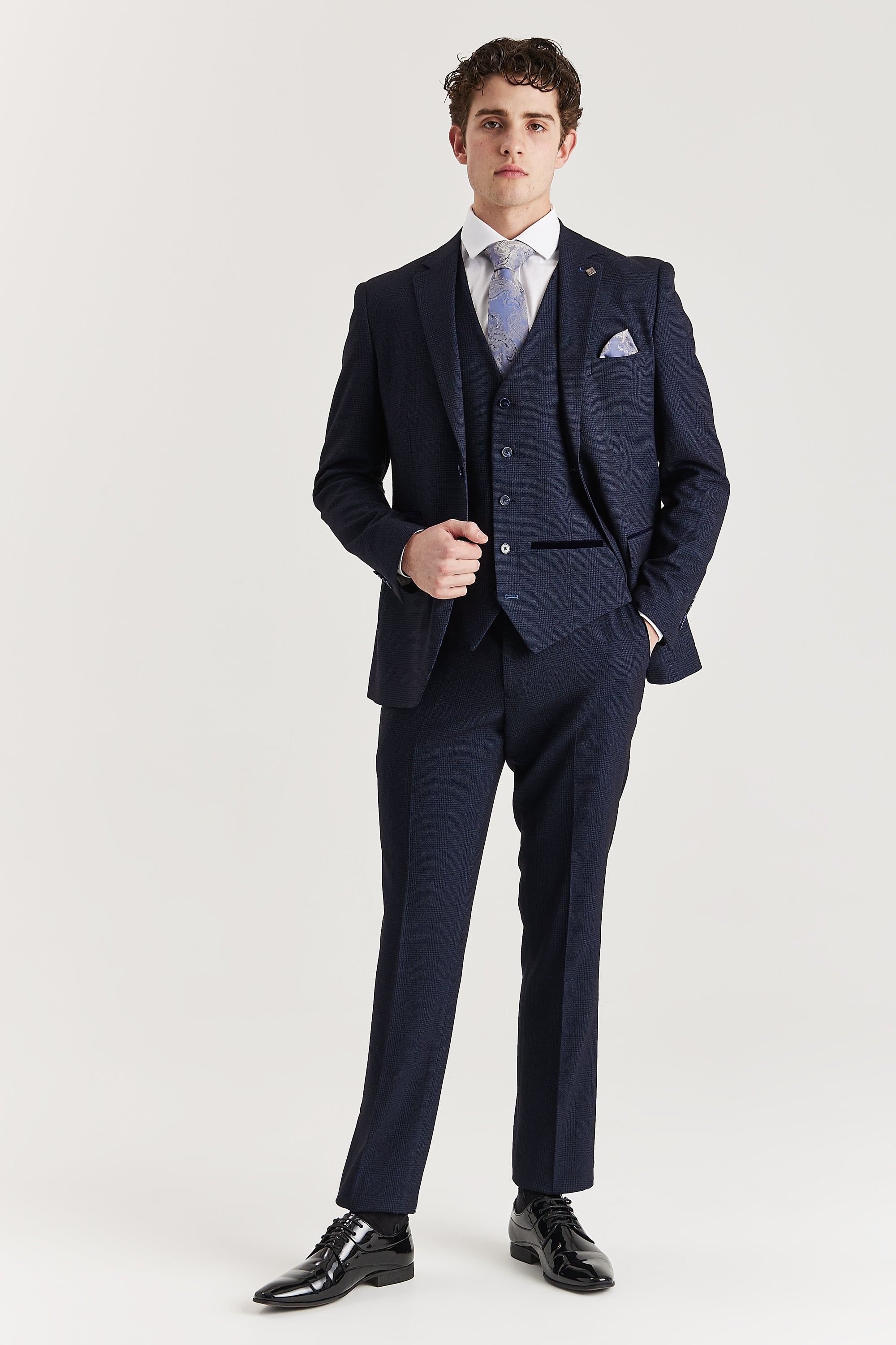 Regent Navy Check Three Piece Suit