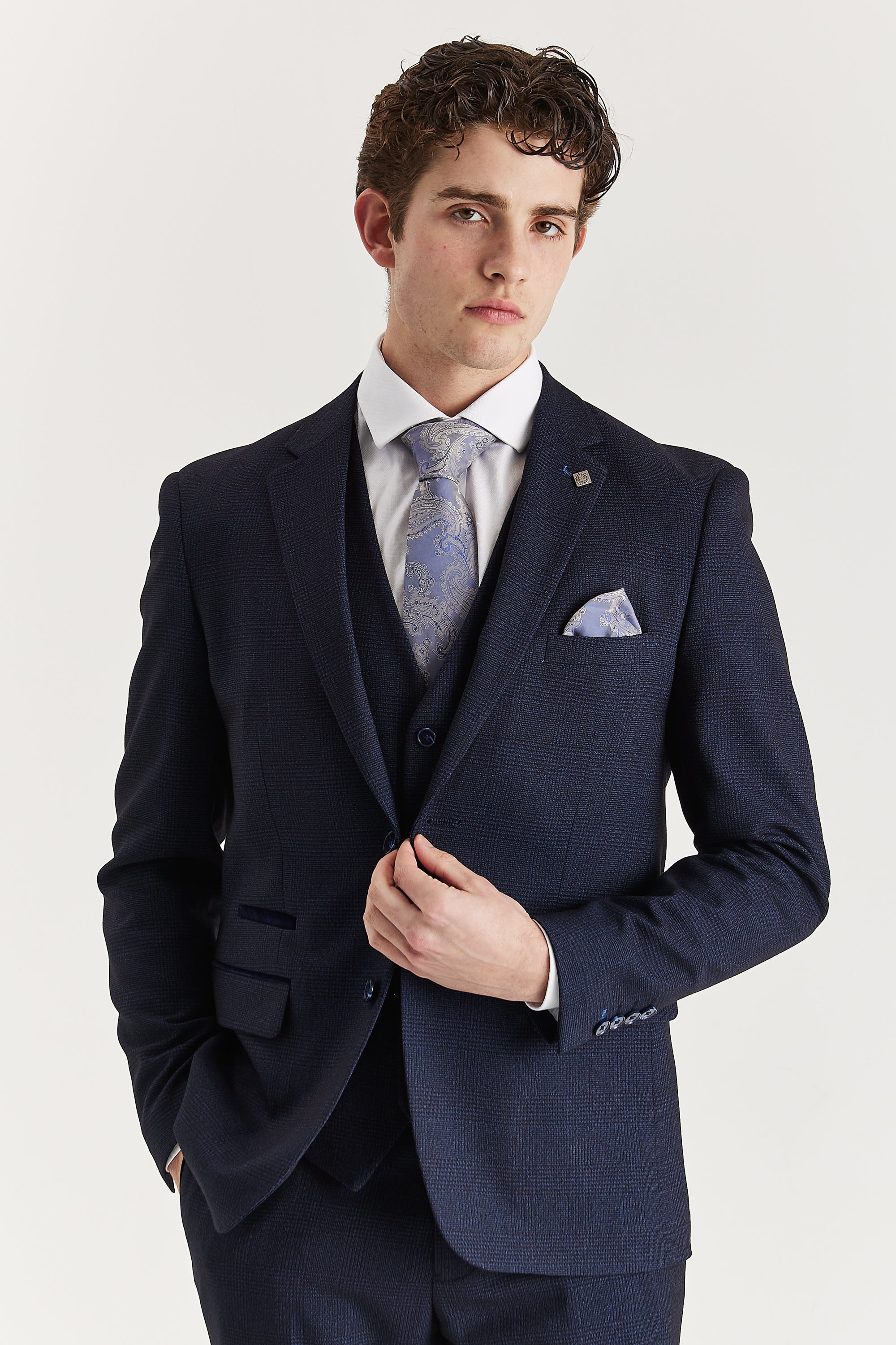 Regent Navy Check Three Piece Suit