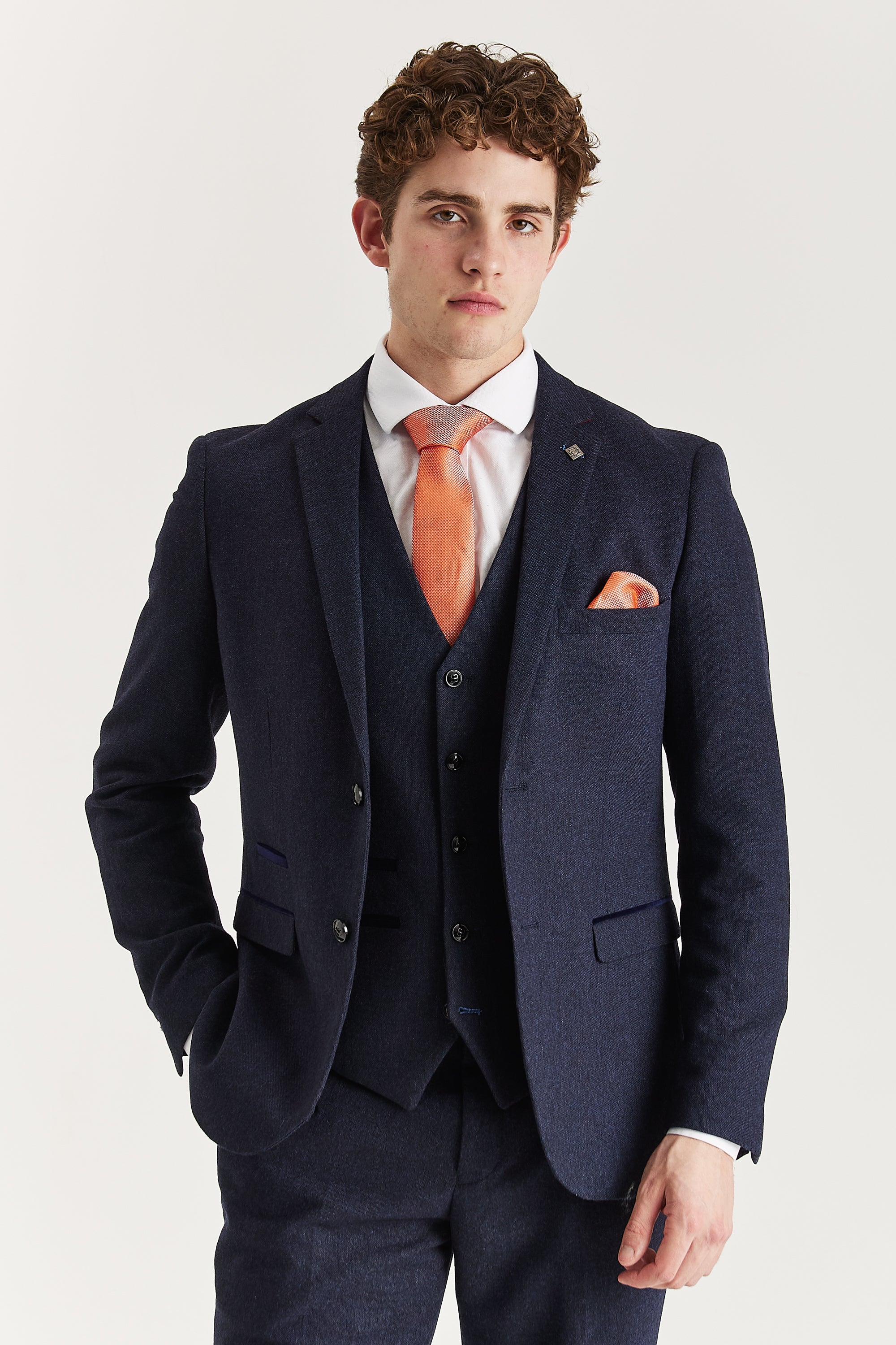 Oscar Navy Tweed Three Piece Suit