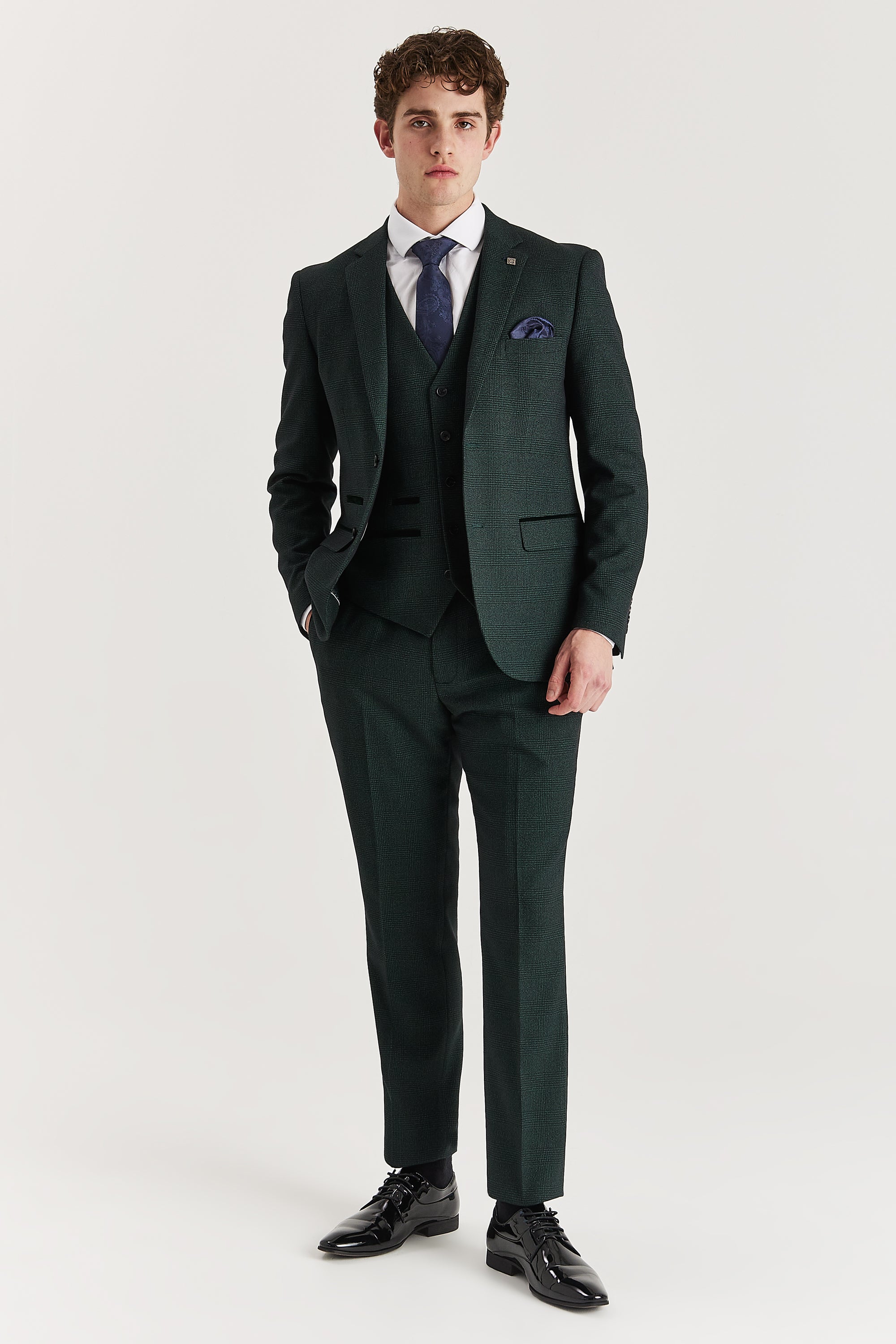 Regent Olive Check Three Piece Suit