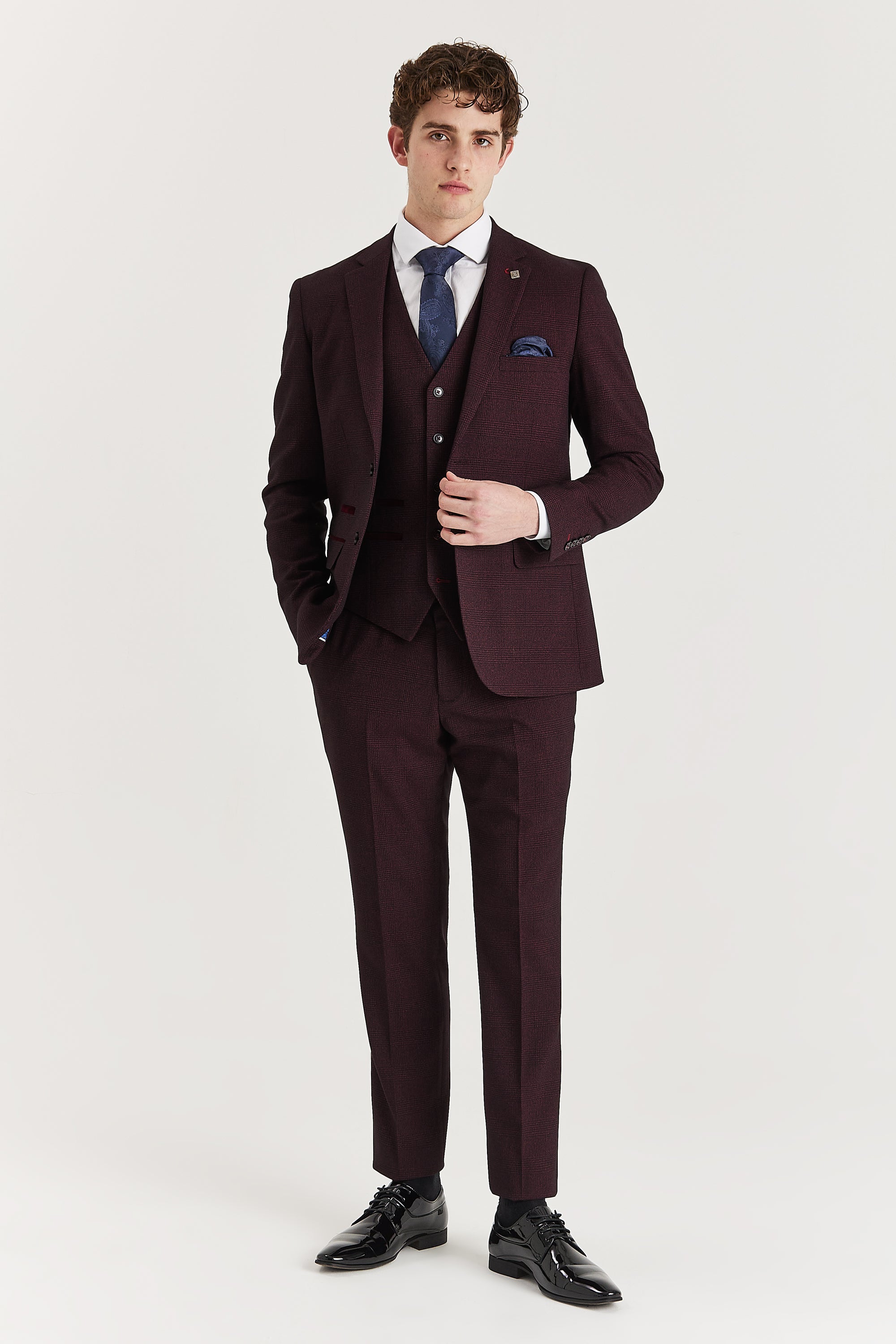 Regent Wine Check Three Piece Suit