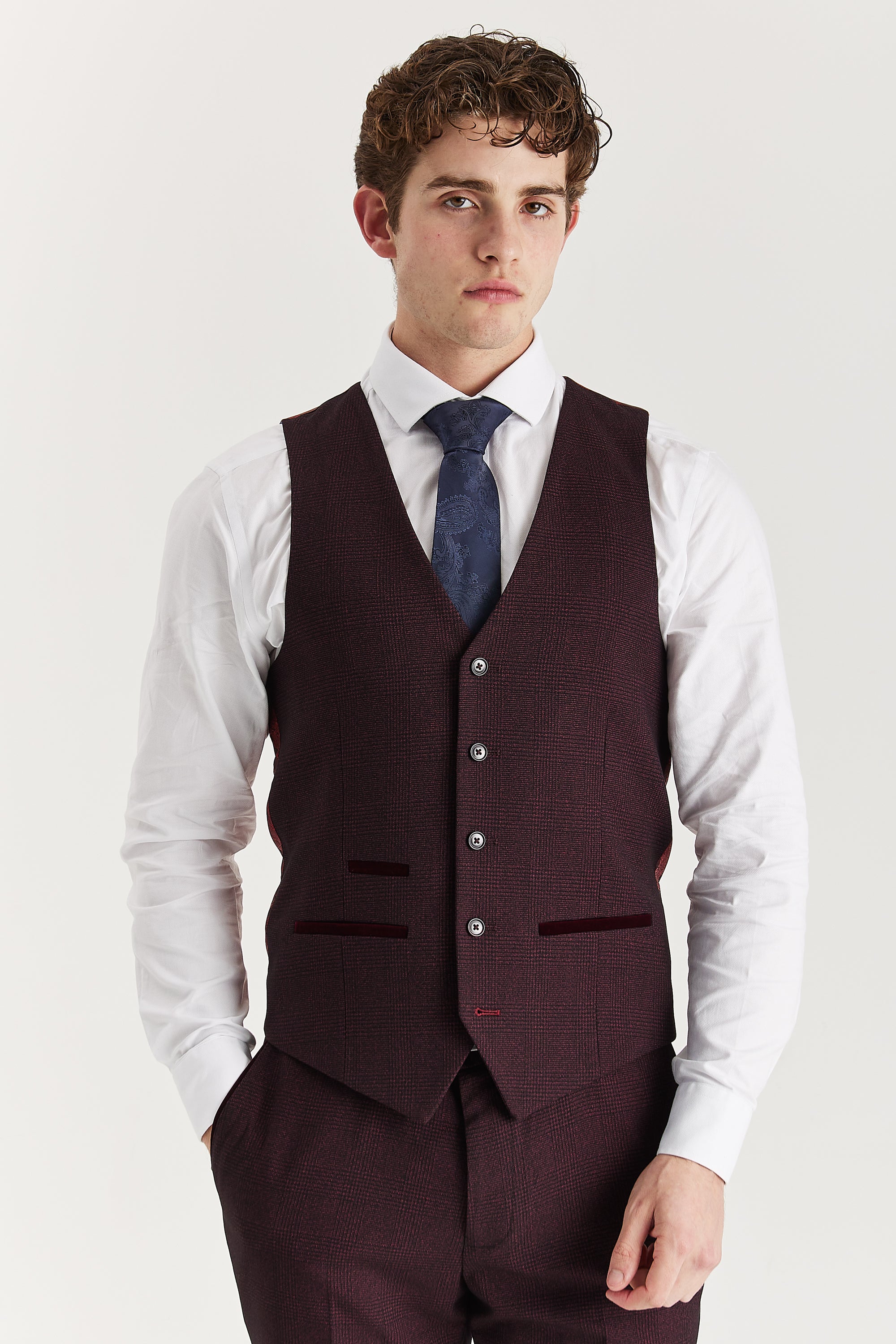 Regent - Men's Wine Check Waistcoat