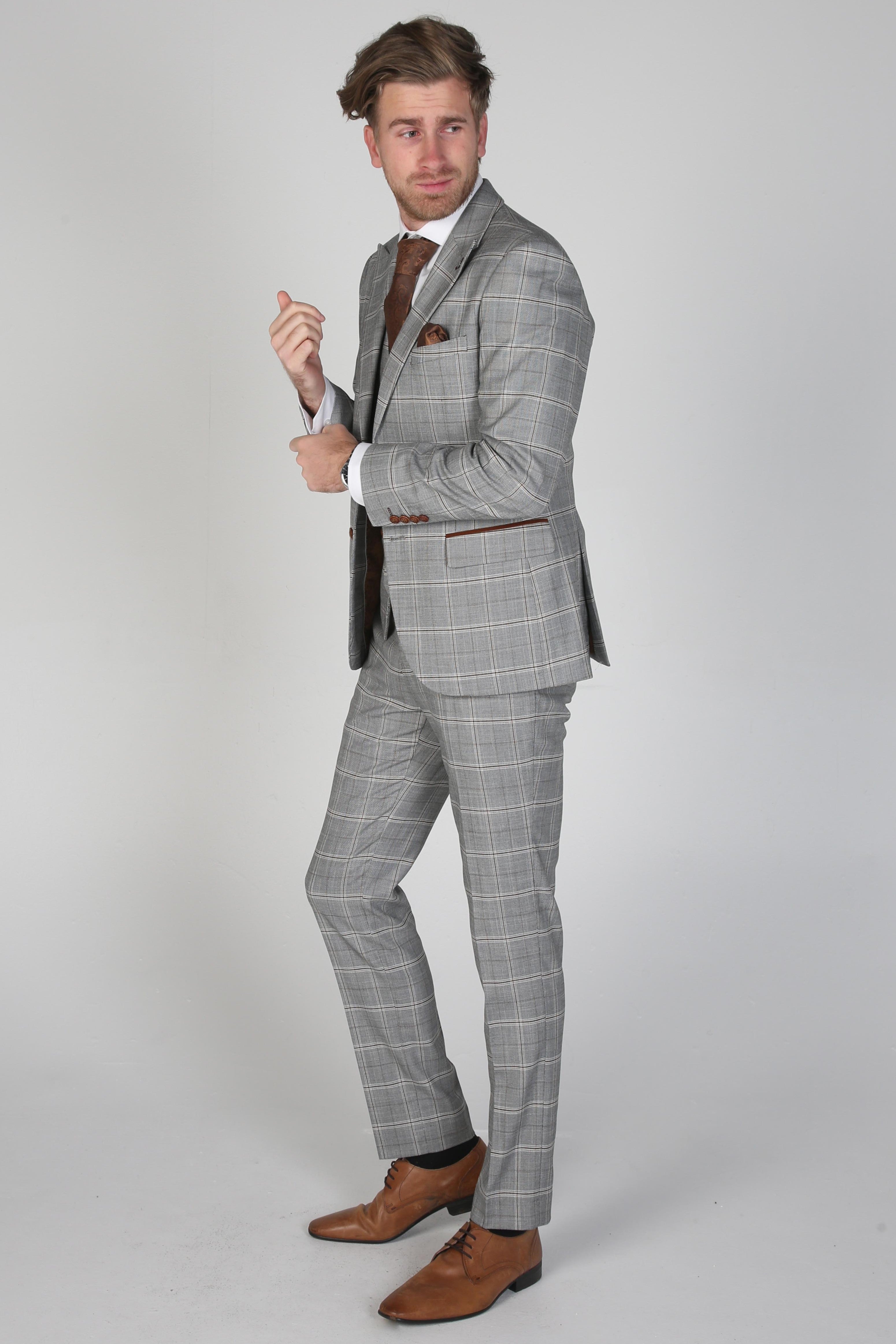 Francis Men's Grey Check Three Piece Suit