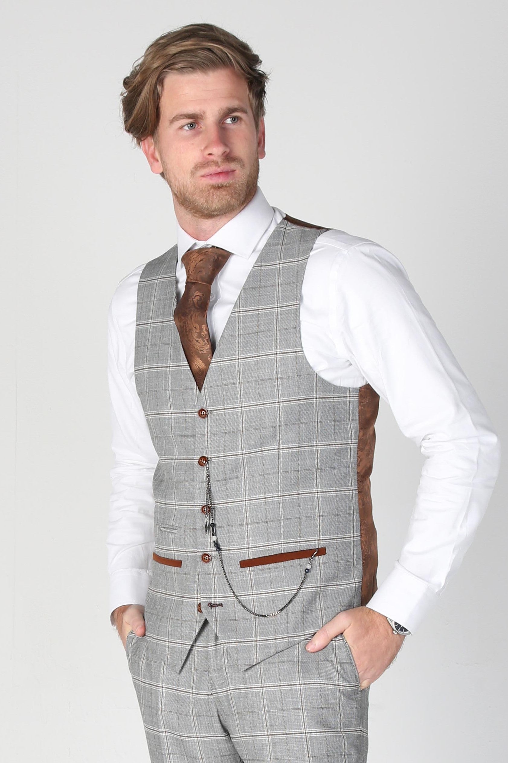 Francis Men's Grey Check Three Piece Suit