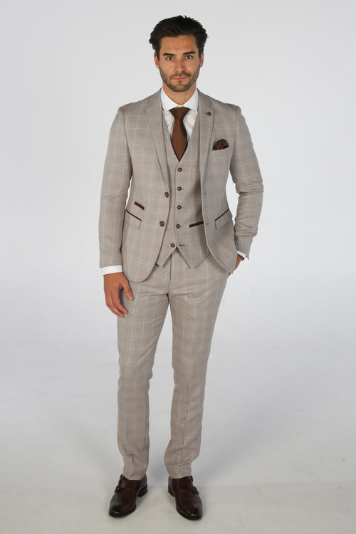 Leo Beige Men's Three Piece Suit