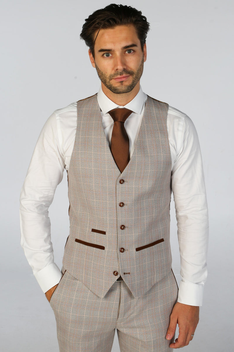 Leo Beige Check Three Piece Suit