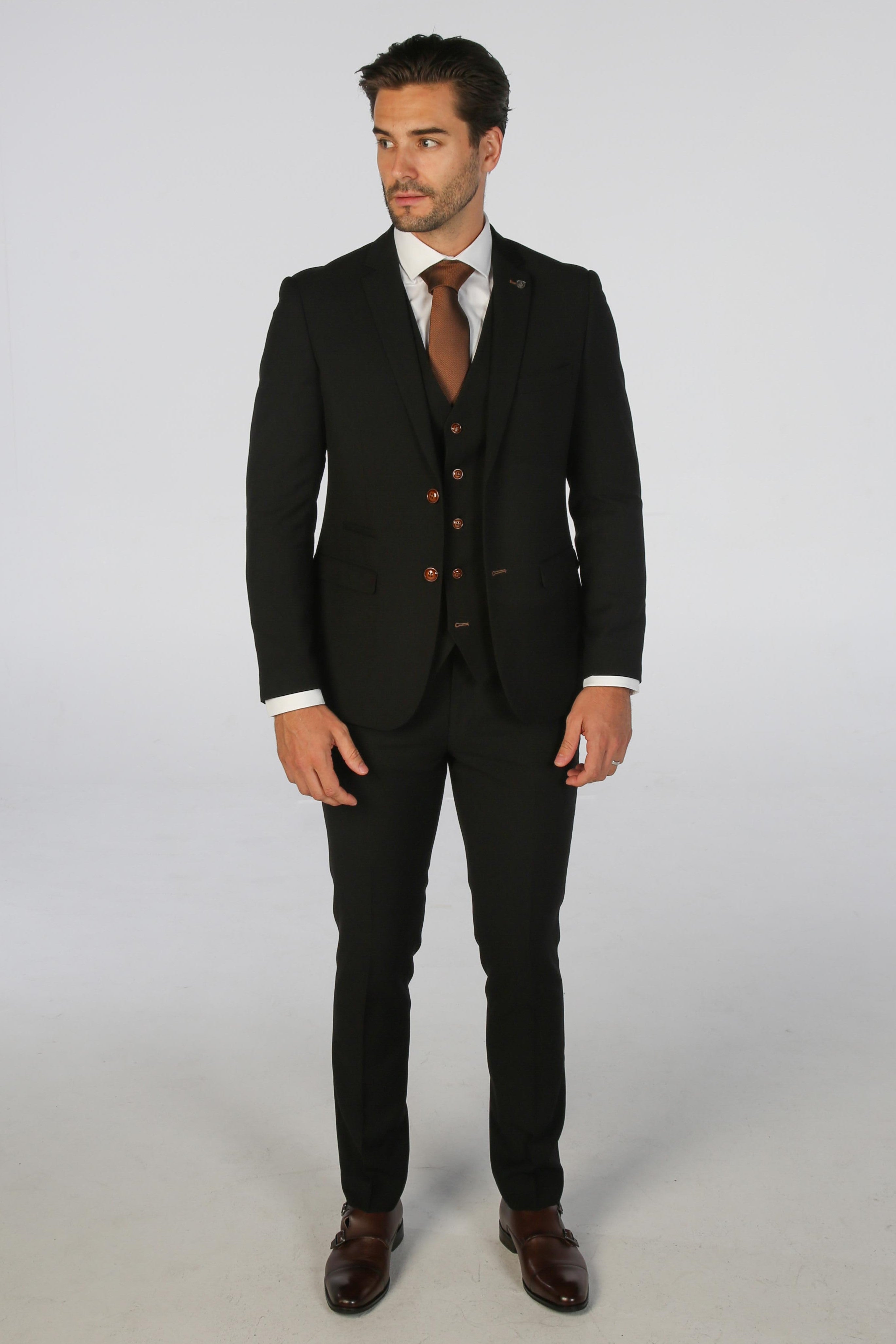 Mayfair Black Textured Three Piece Suit