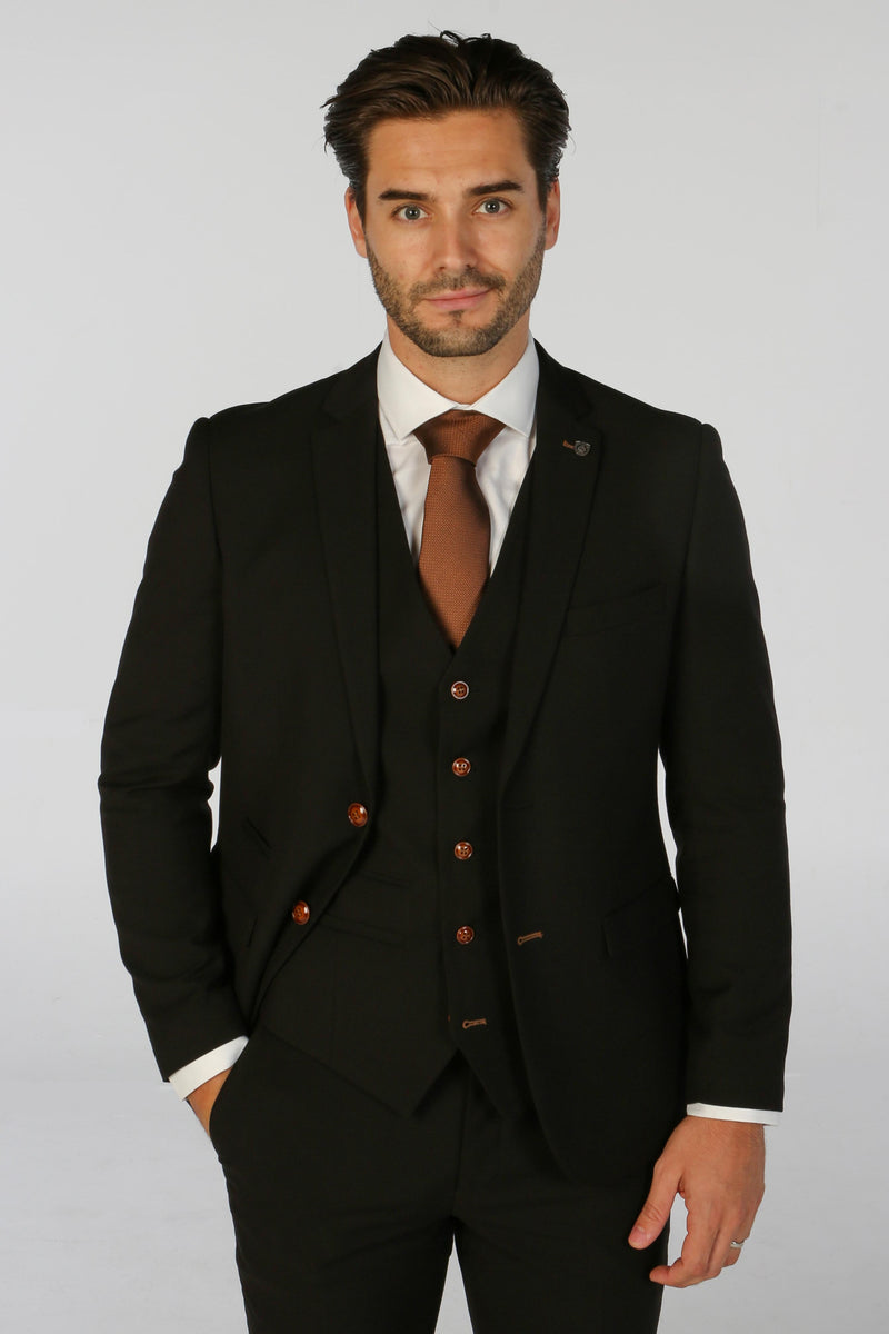 Mayfair Black Textured Three Piece Suit