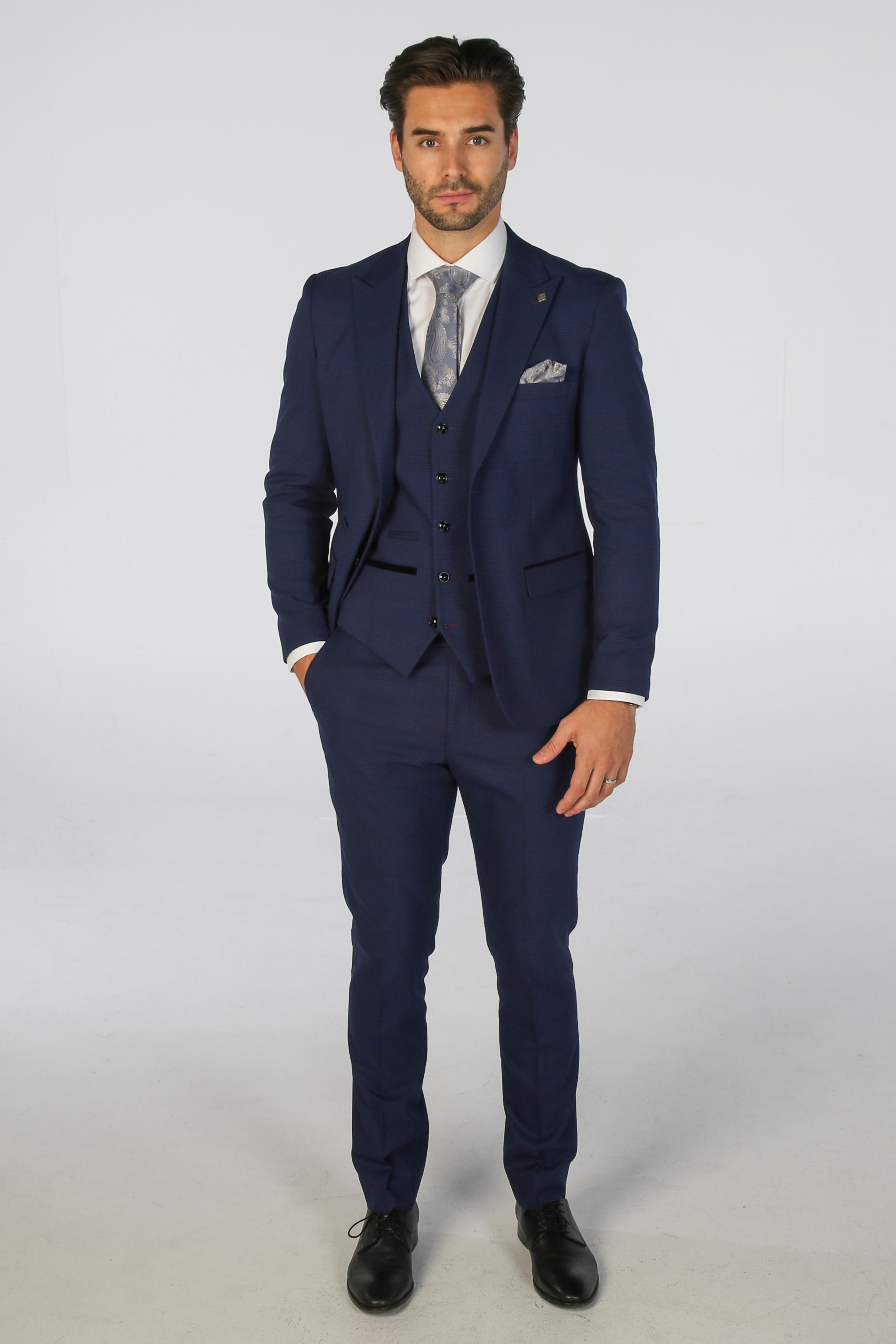 Mark Blue Check Three Piece Suit