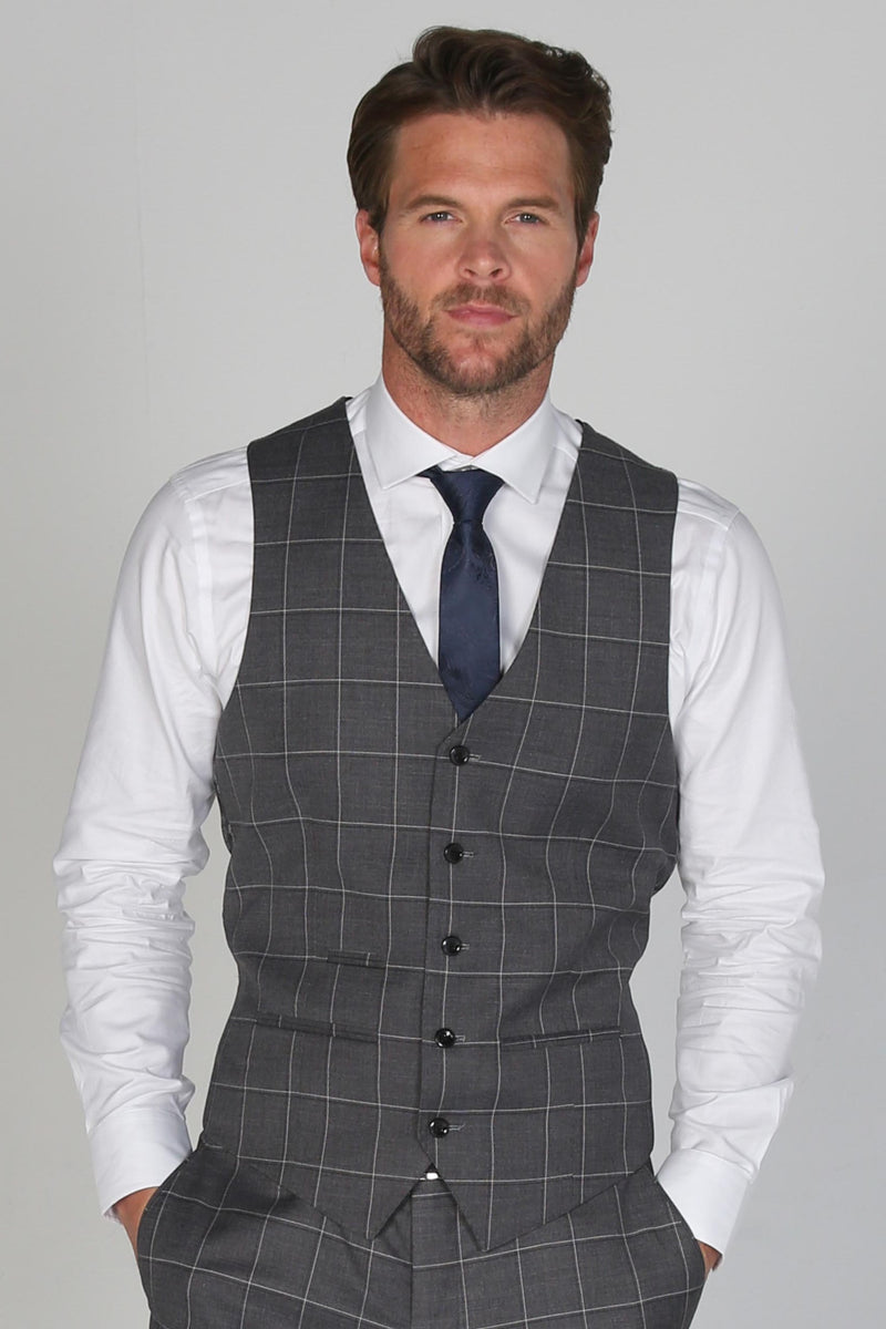 Hobbs - Men's Grey Checked Waistcoat