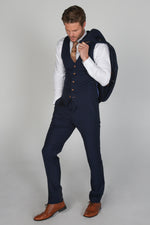 Mayfair Navy Textured Three Piece Suit