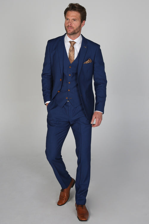 Mayfair Blue Textured Three Piece Suit