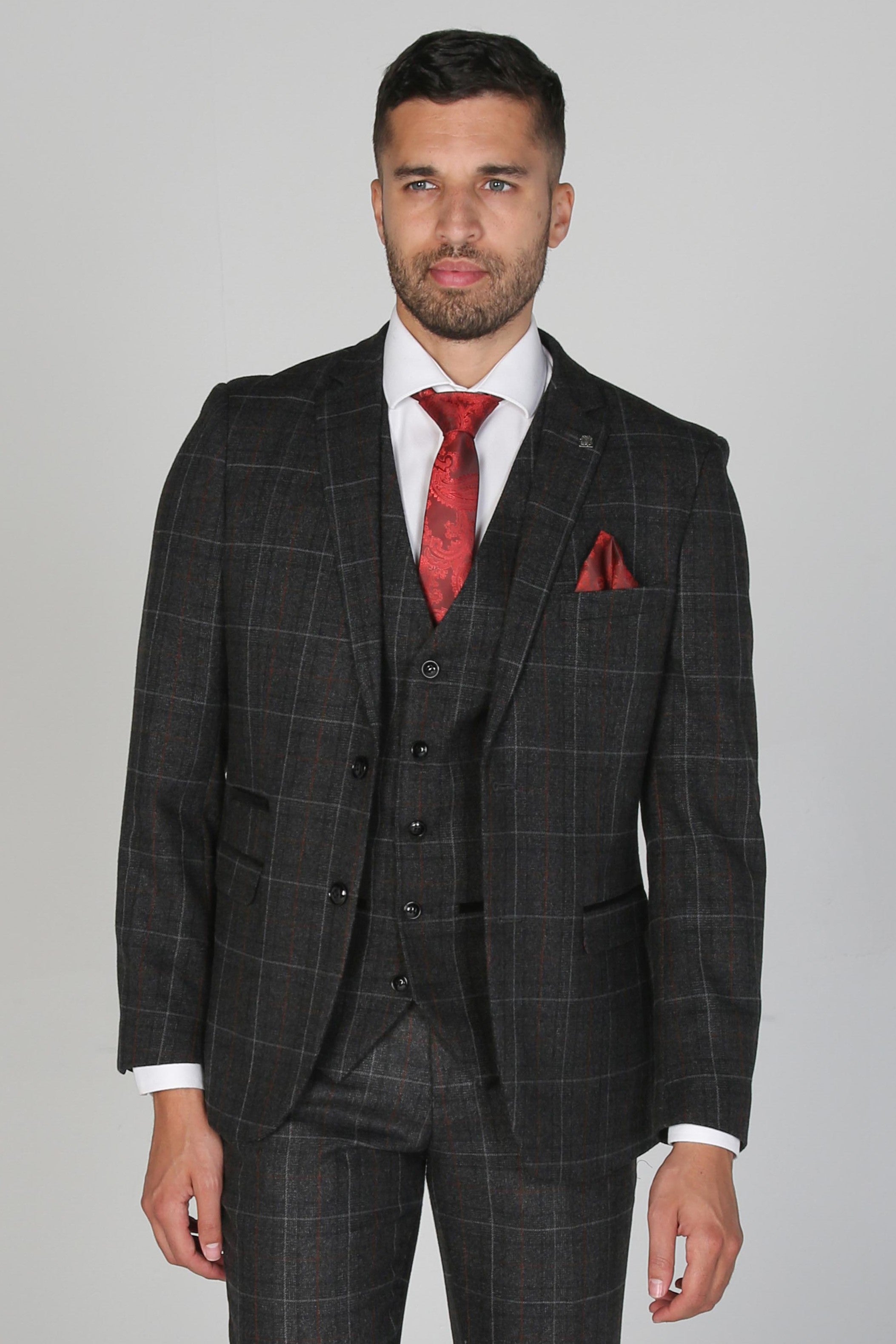 Harvey Grey Tweed Check Three Piece Suit