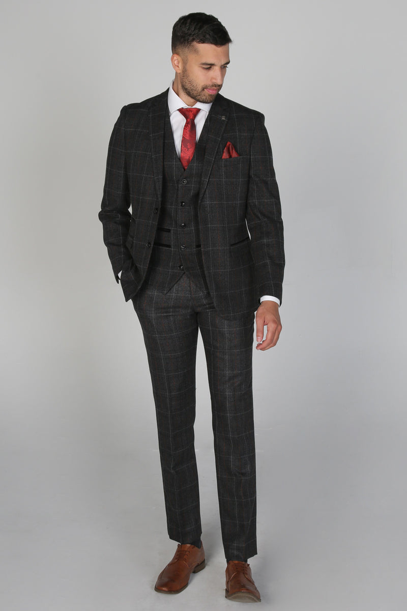 Harvey Grey Tweed Check Three Piece Suit