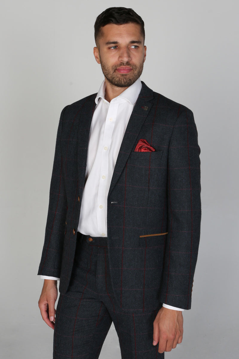 Madrid - Men's Navy Tweed Check Blazer