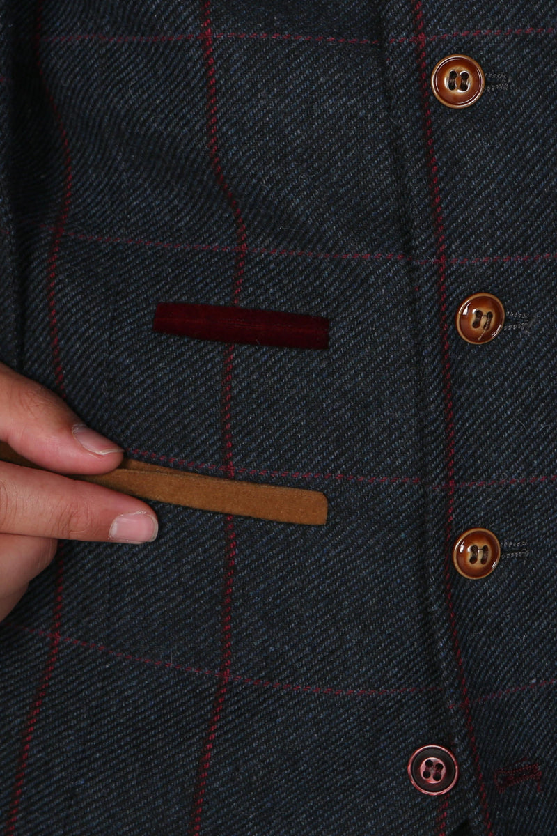 Madrid Navy Tweed Check Three Piece Suit