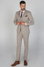 Holland Beige Check Three Piece Suit