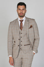 Holland Beige Check Three Piece Suit