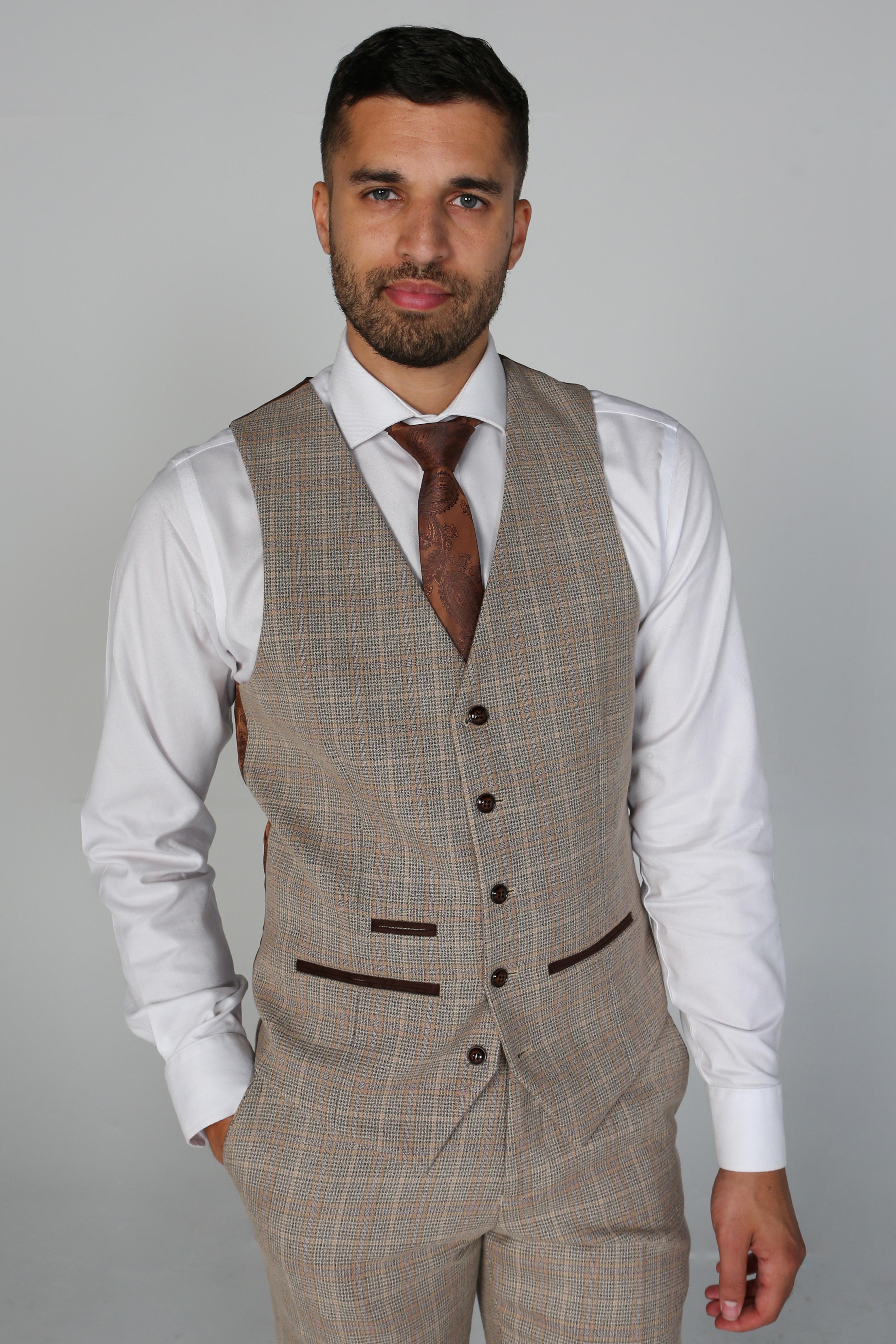 Holland Beige Check Three Piece Suit