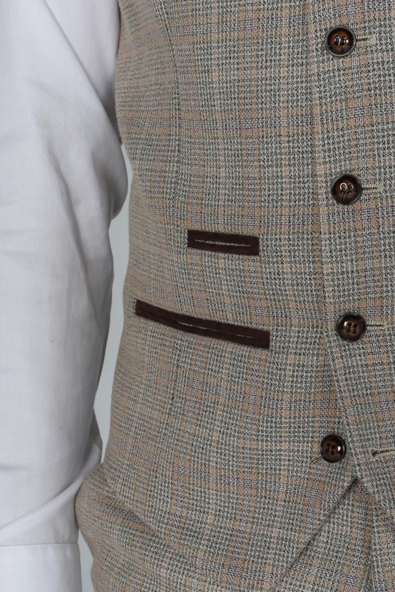 Holland Beige Check Three Piece Suit