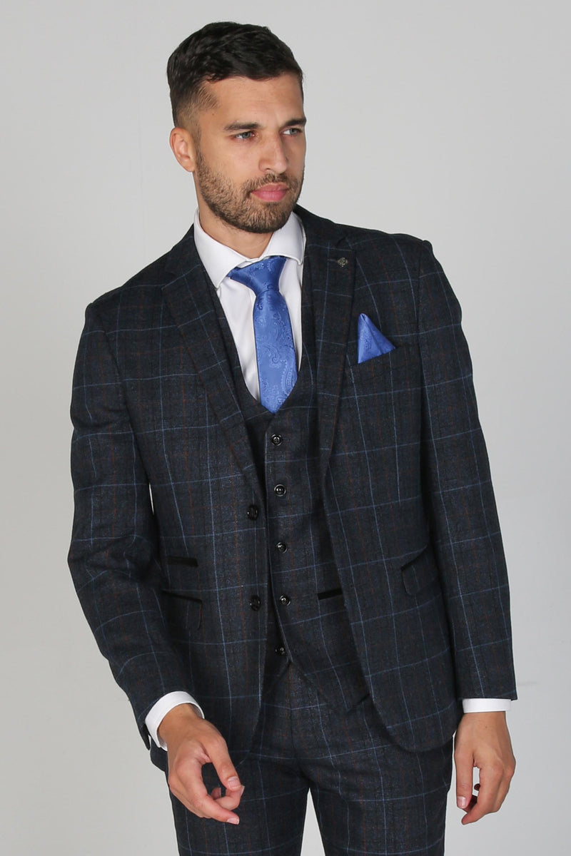 Harvey Navy Tweed Check Three Piece Suit