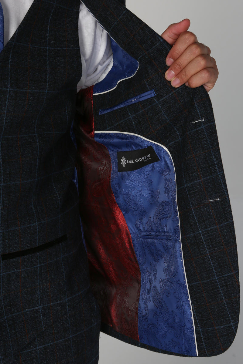 Harvey Navy Tweed Check Three Piece Suit