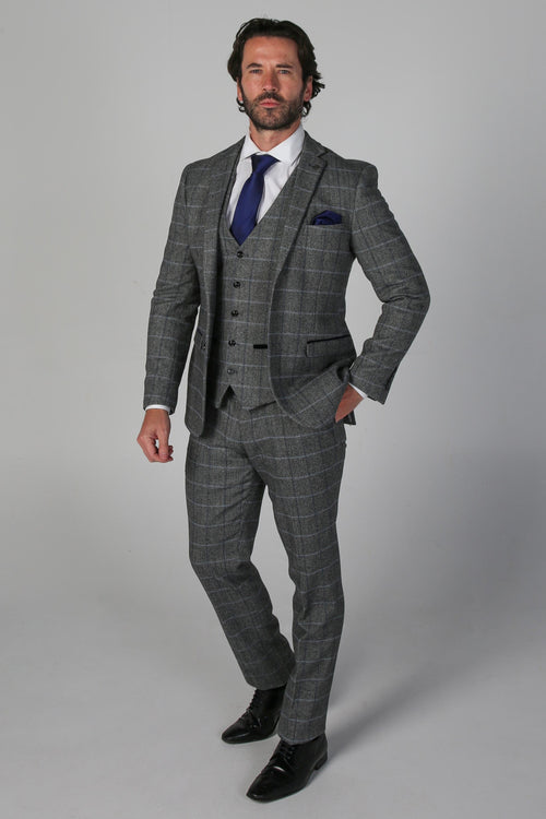 Harris Grey Tweed Check Three Piece Suit