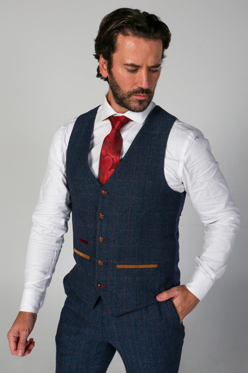 Scott Navy Tweed Check Three Piece Suit