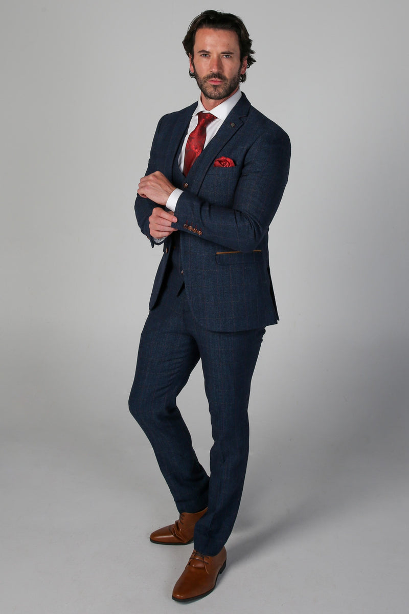 Scott Navy Tweed Check Three Piece Suit