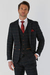 Thomas Navy Tweed Check Three Piece Suit