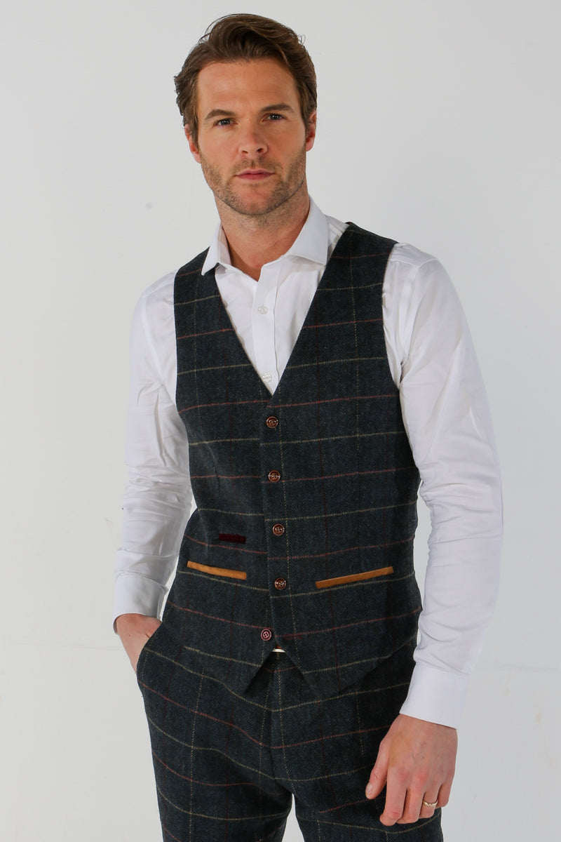 Thomas Navy Tweed Check Three Piece Suit