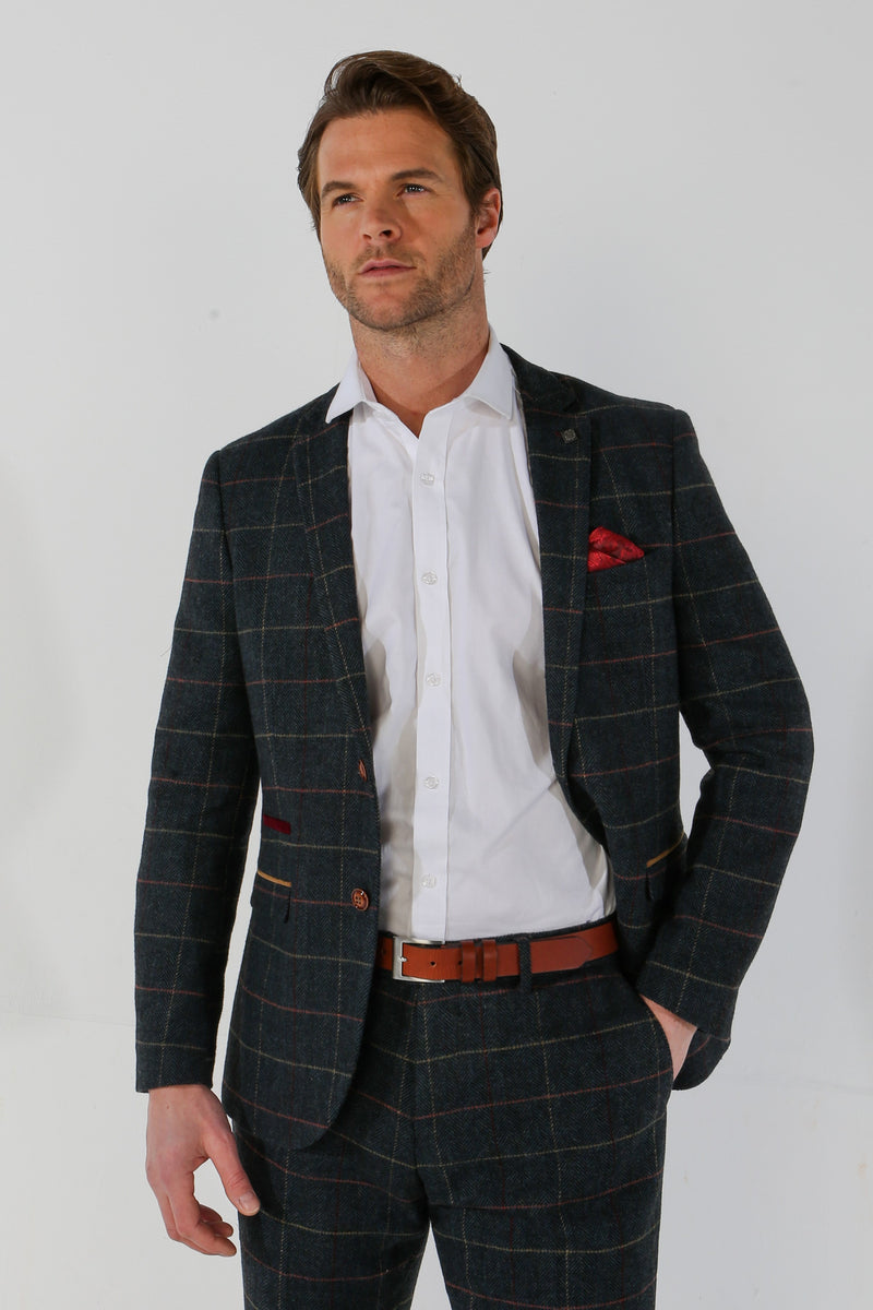 Thomas - Men's Navy Tweed Check Blazer