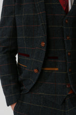 Thomas Navy Tweed Check Three Piece Suit