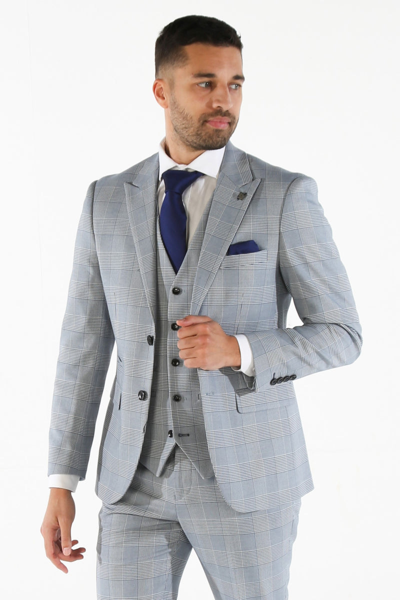 Mark Sky Blue Check Three Piece Suit