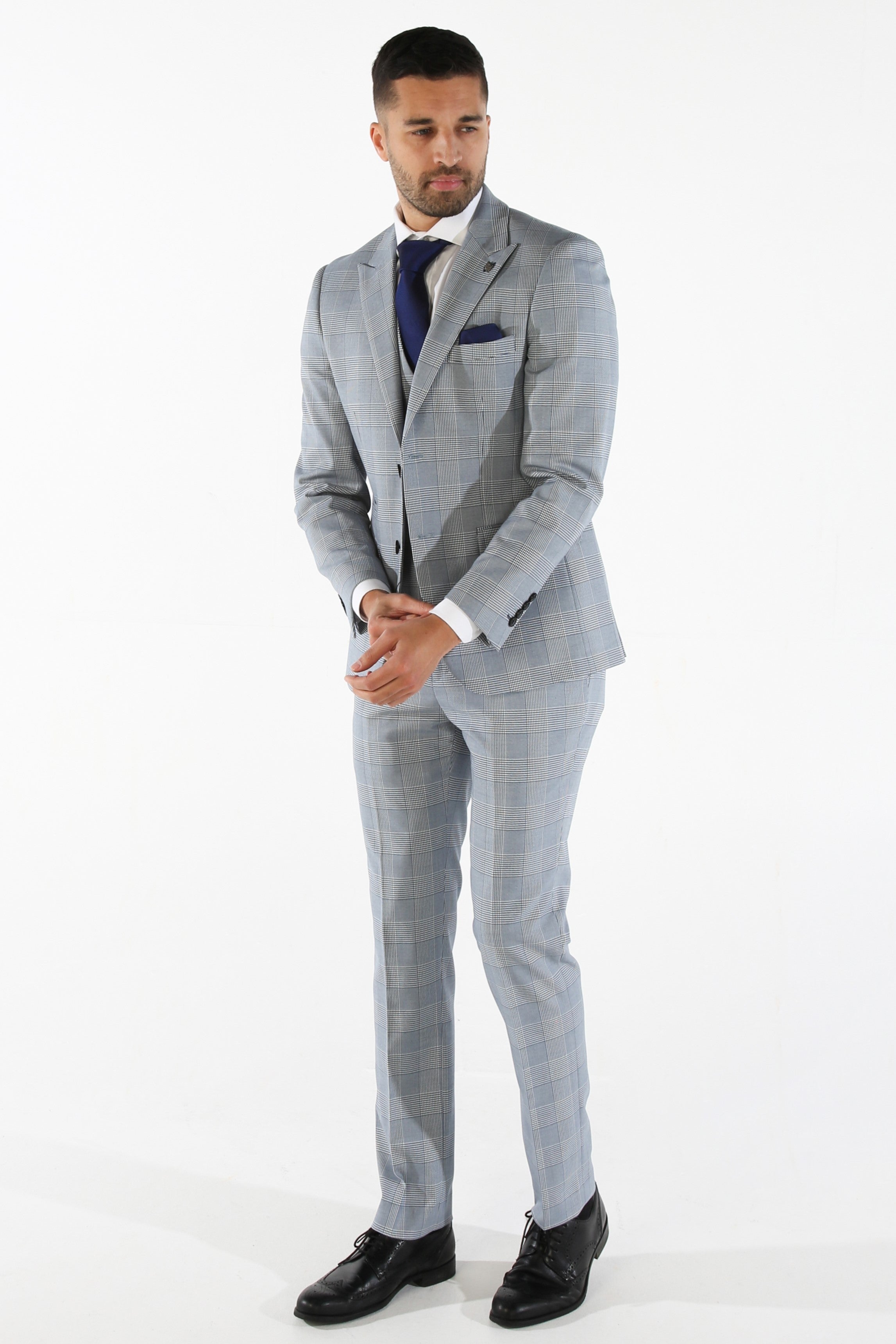 Mark Sky Blue Check Three Piece Suit