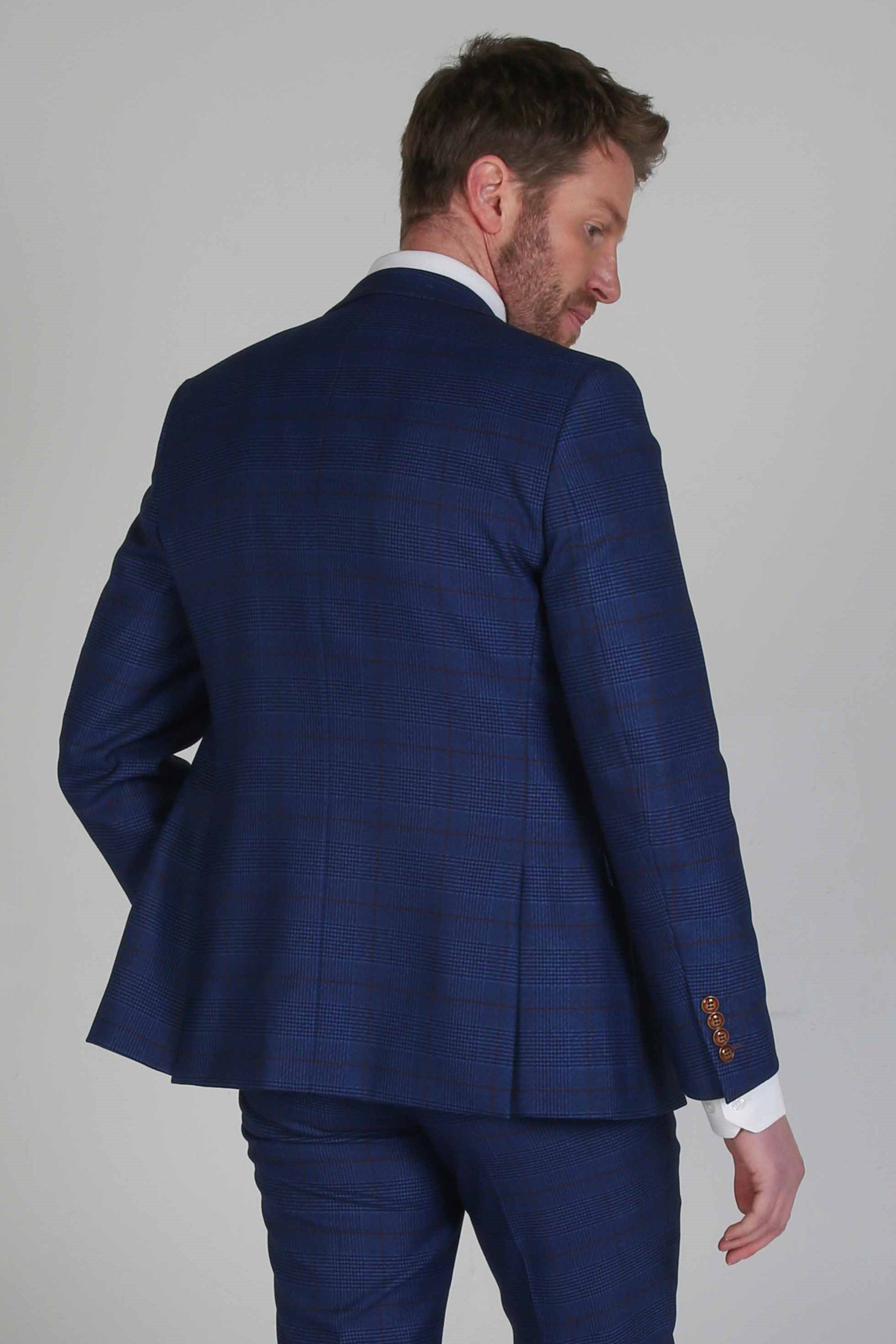 Alex Navy Burgundy Check Three Piece Suit