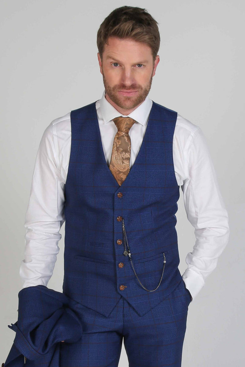 Alex Navy Burgundy Check Three Piece Suit