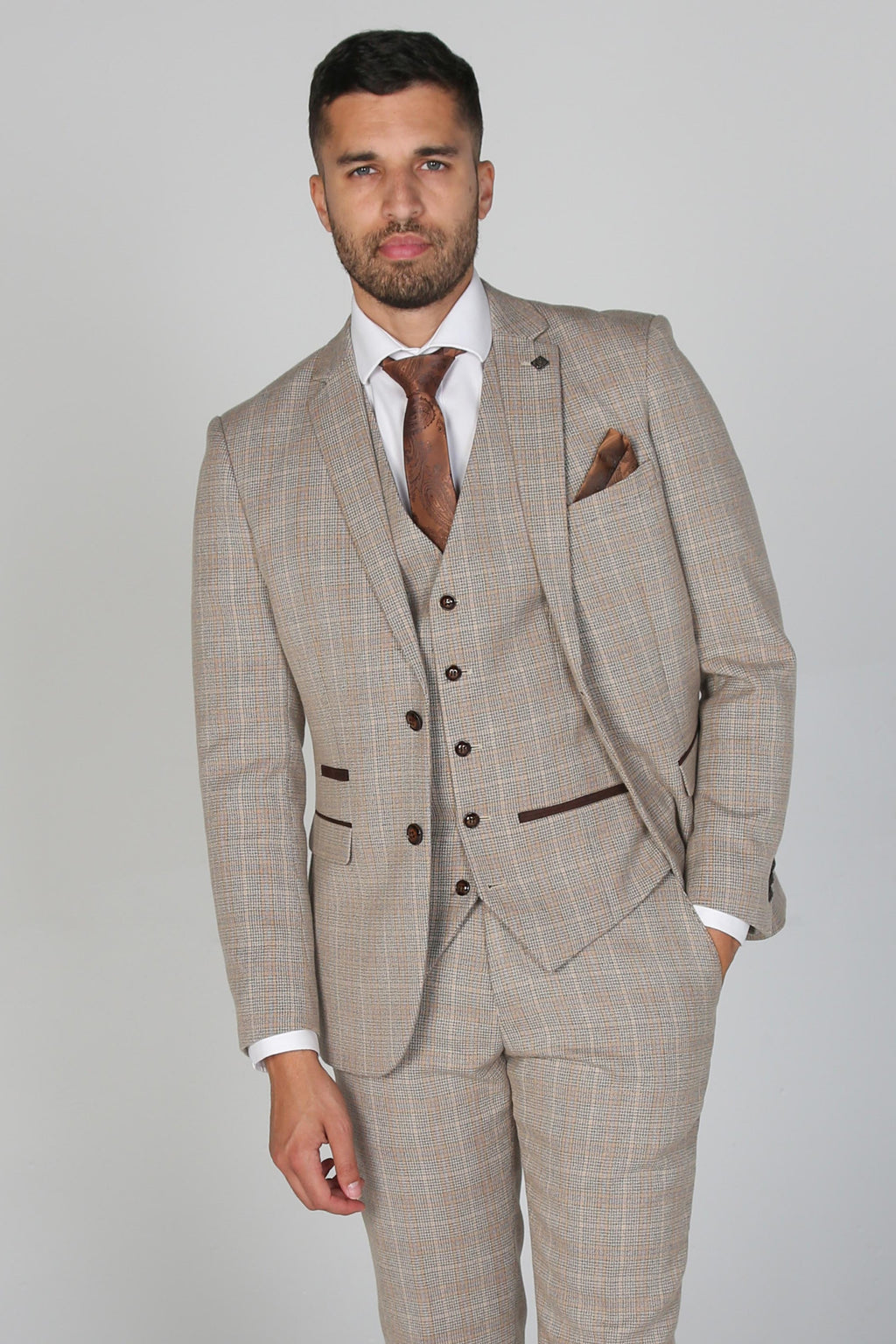 Holland Beige Men's Three Piece Suit | Paul Andrew Suits