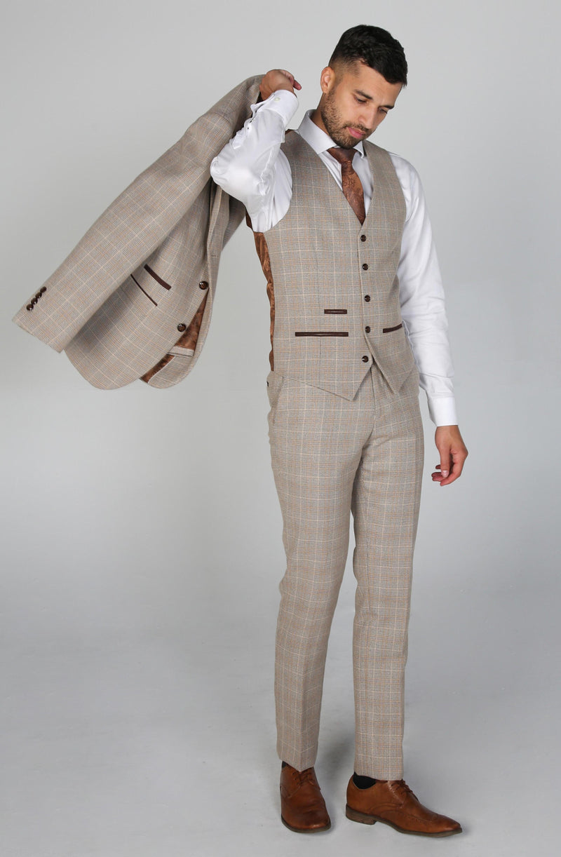 Holland Beige Men's Three Piece Suit