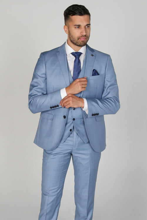 Charles Blue Men's Three Piece Suit - Full Frontal Elegance