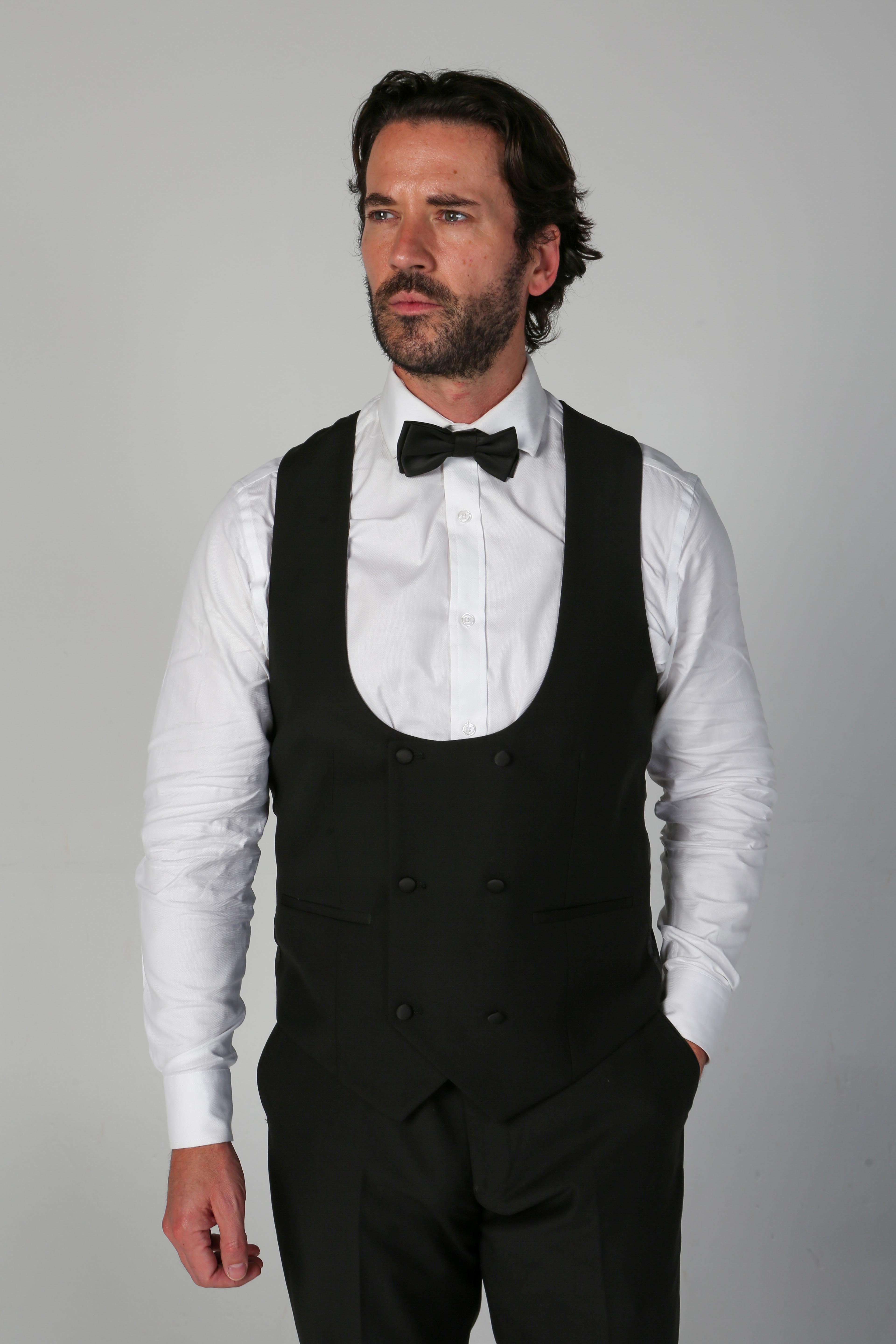 Ford - Men's Black Double-Breasted Waistcoat